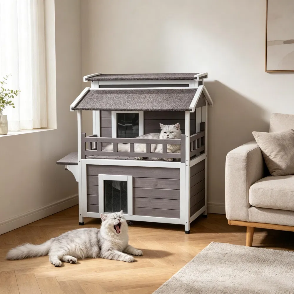 Wooden Cat House with Easy to Clean and Waterproof Protection for Outdoor photo 1