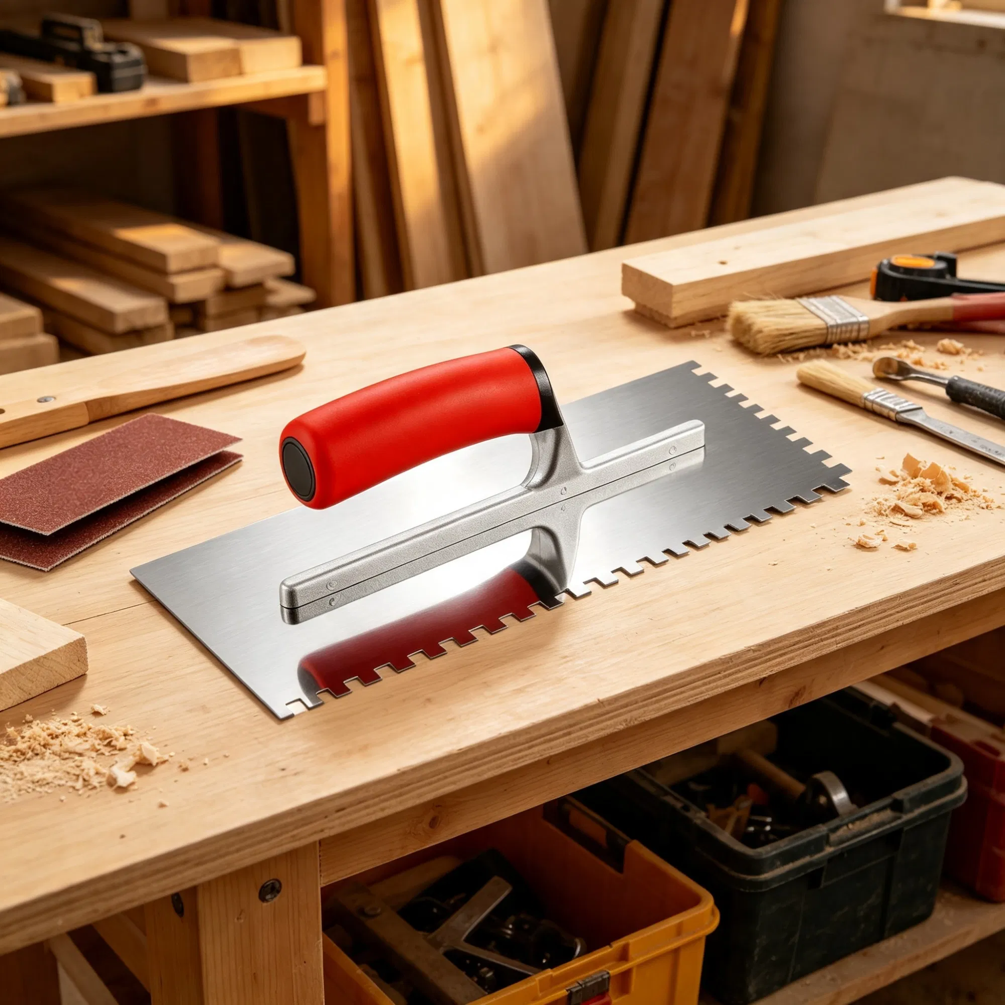 Stainless Steel Squared Notch Tile Trowel 10.9 x 4.4 in, Pro Grade Flooring Trowel with Ergonomic Rubber Grip for Apply Spread & Smooth photo 4