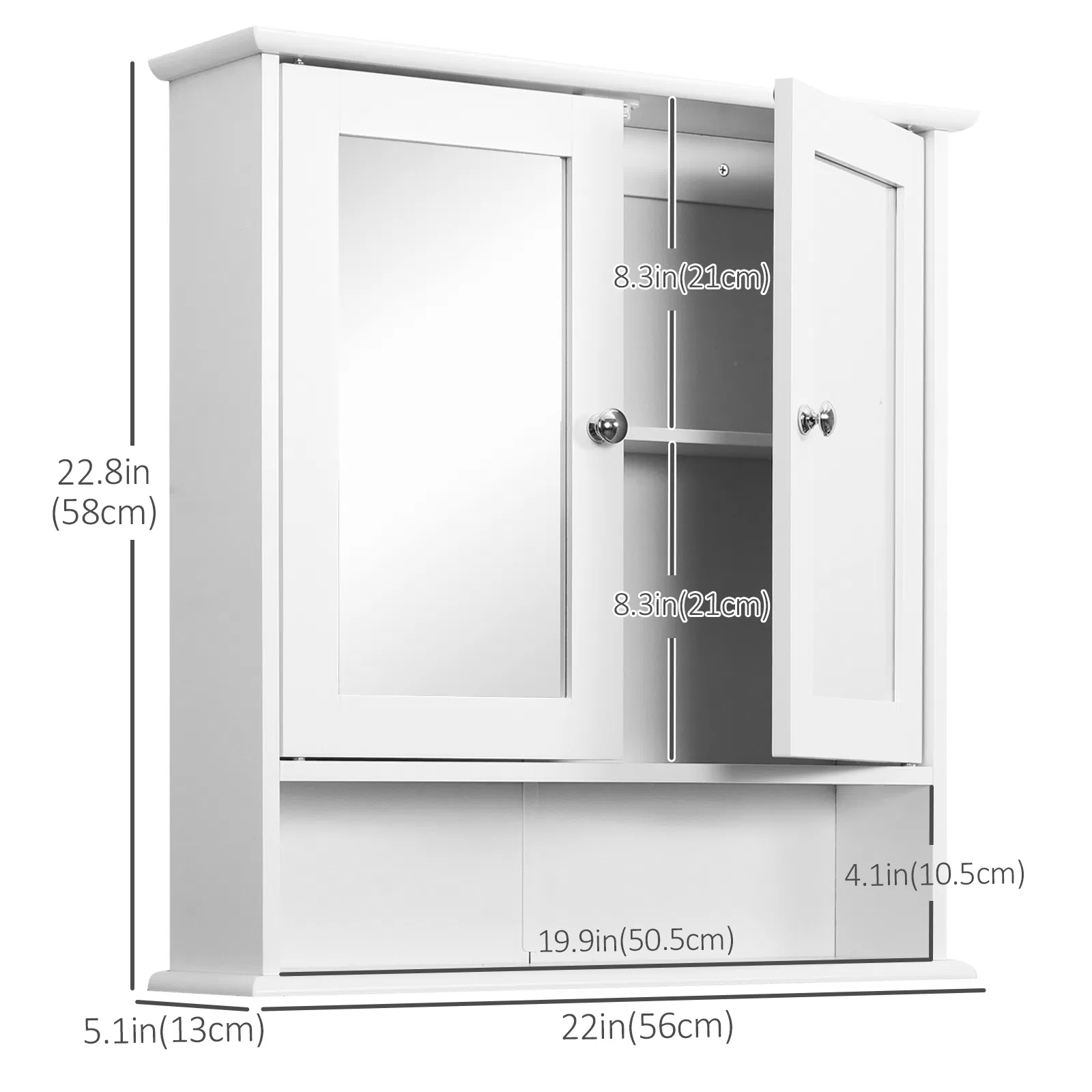 Medicine Cabinet, Wall-Mounted Bathroom Mirror Cabinet with Double Doors, Open Shelf, and Adjustable Shelf, Modern Bathroom Wall Cabinet, White photo 6