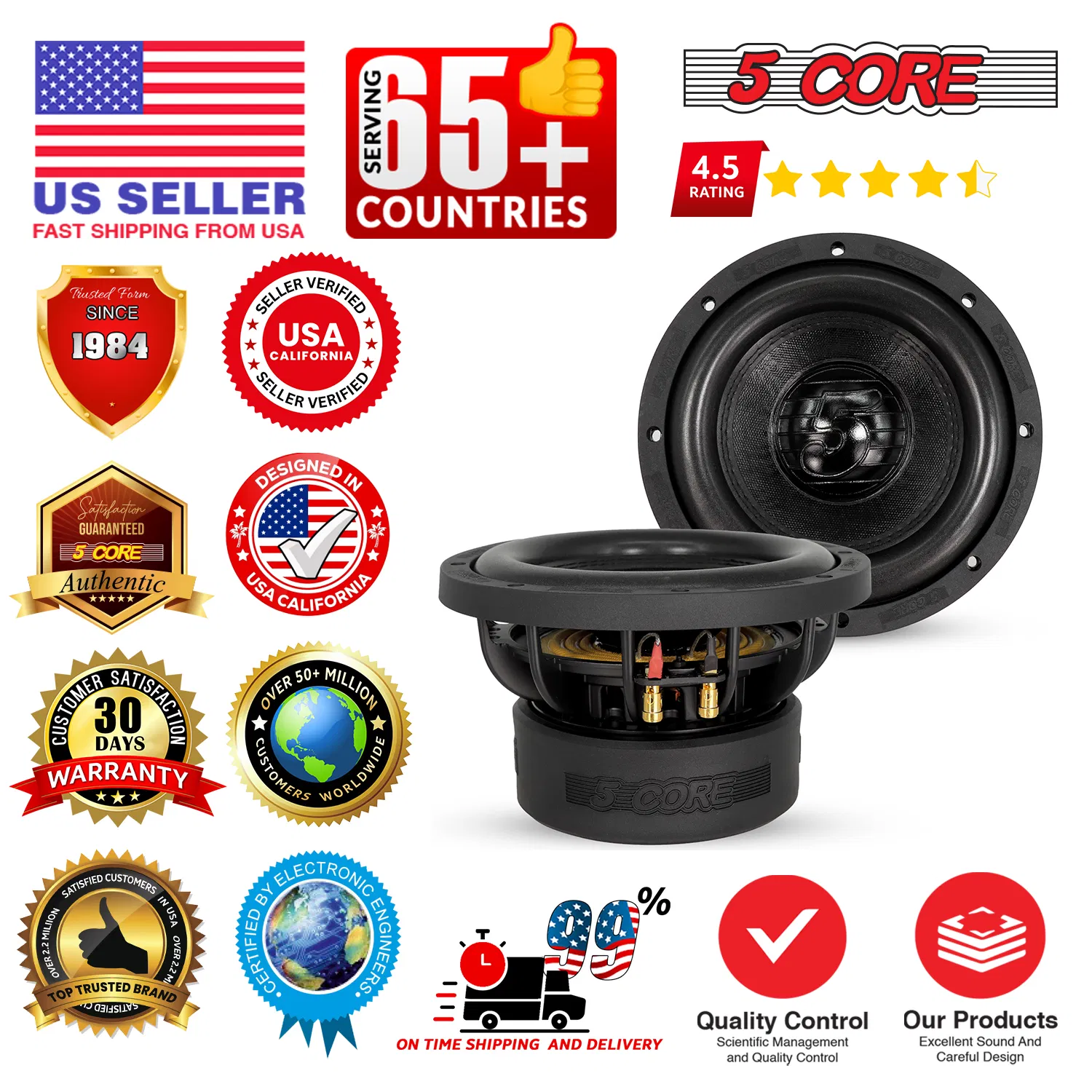 5 Core Subwoofer 6.5/ 8 Inch Dual 2/4 Ohm Car Audio Replacement Speaker photo 2