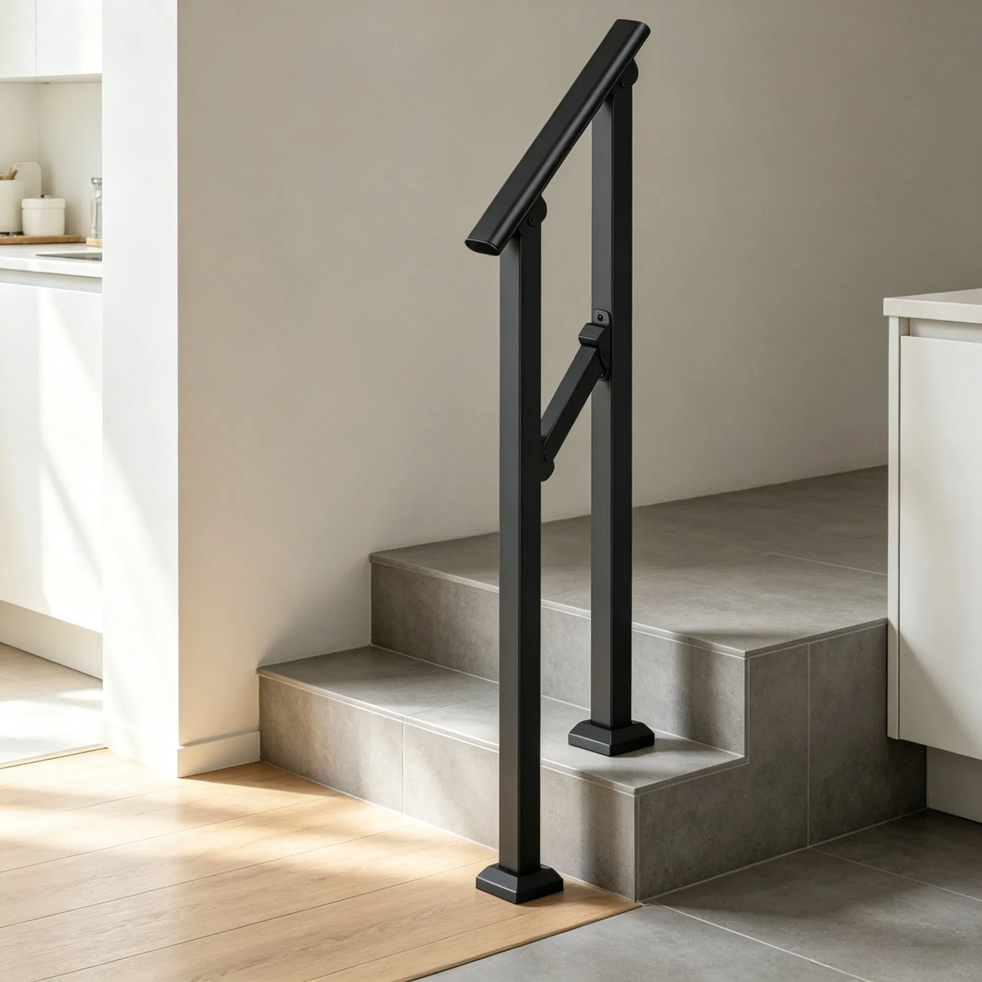 1-2 Step Stair Handrail Kit for Outdoor Steps, Black Square Tube Design, Stair Rails for Seniors, Concrete Steps, Porch & Deck photo 2