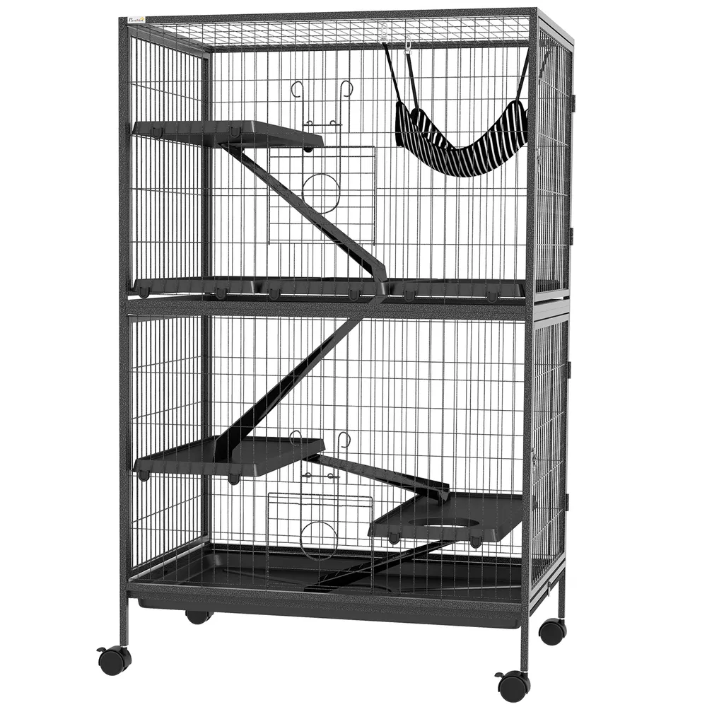 5-Tier Rolling Small Animal Cage, Deluxe Guinea Pig Cage, Ferret Cage for Mink Chinchilla Kitten Rabbit, Grey photo 7