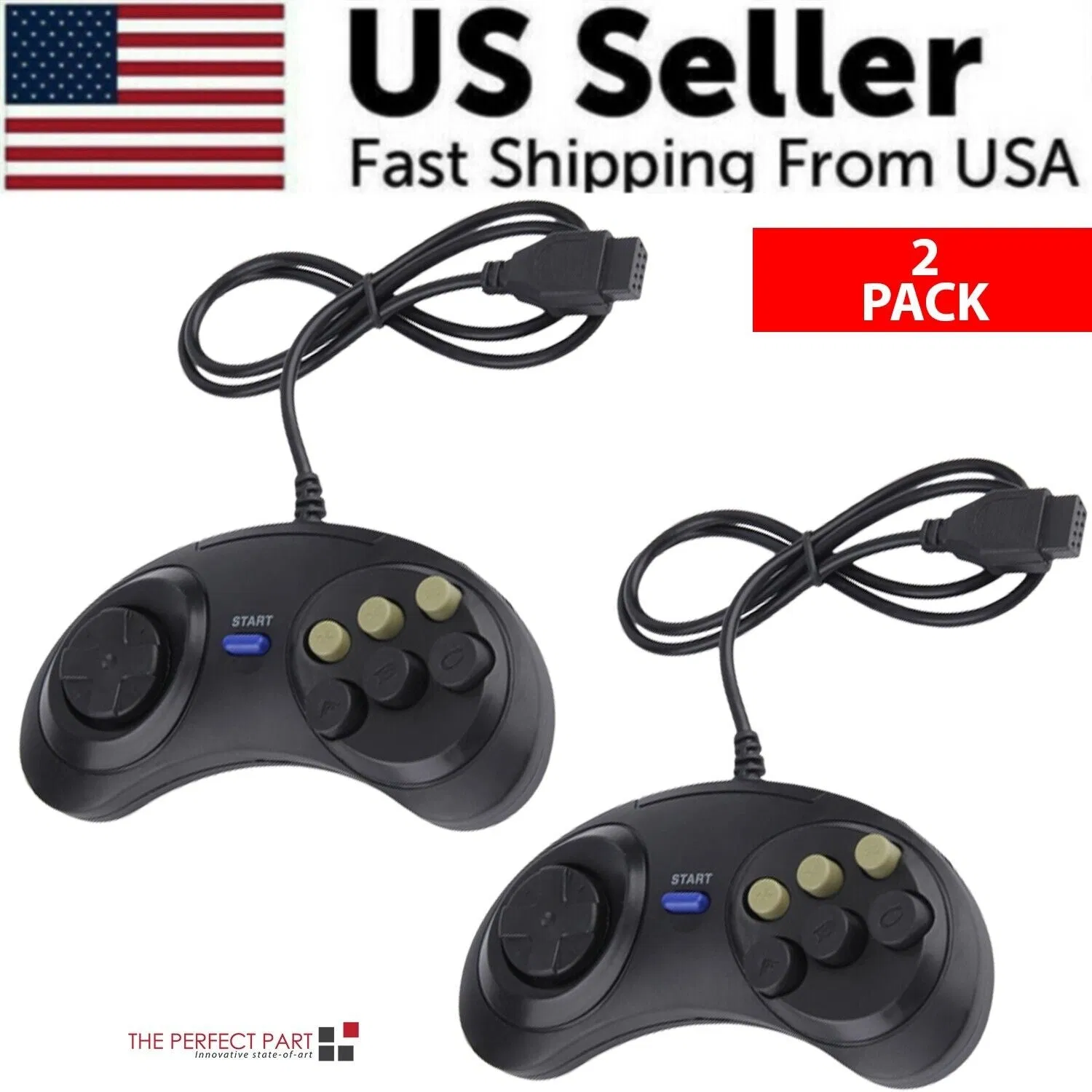 2X 6 Button Game Pad Controller For SEGA Genesis Black Old School Classic New photo 1