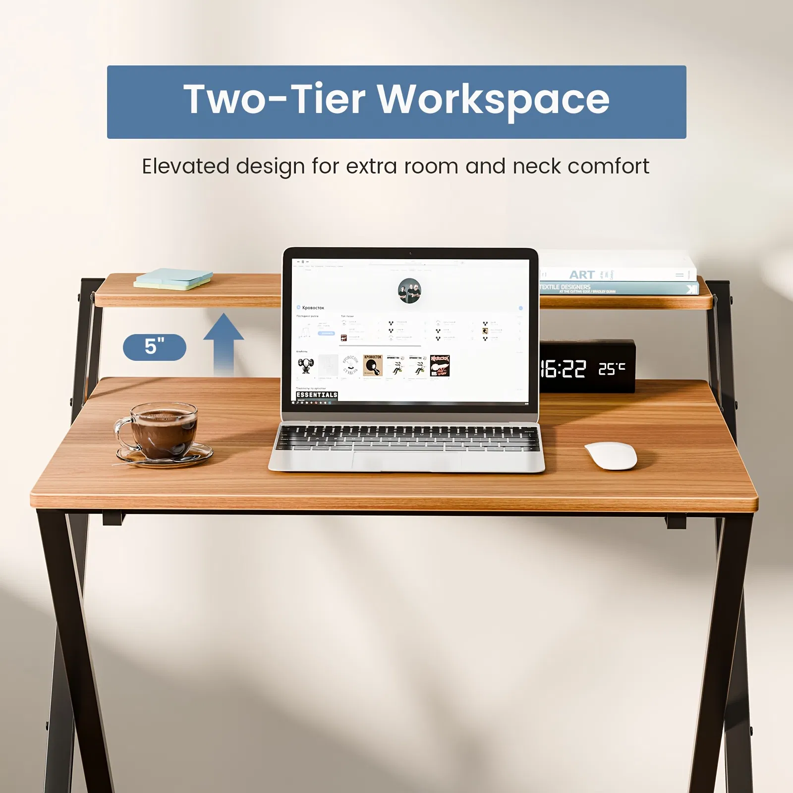 Small Folding Desk with Shelf, No-Assembly Foldable Computer Table for Tight Spaces, Portable Writing Desk for Office Dorm Apartment, Space Saving And Sturdy Metal Frame photo 3