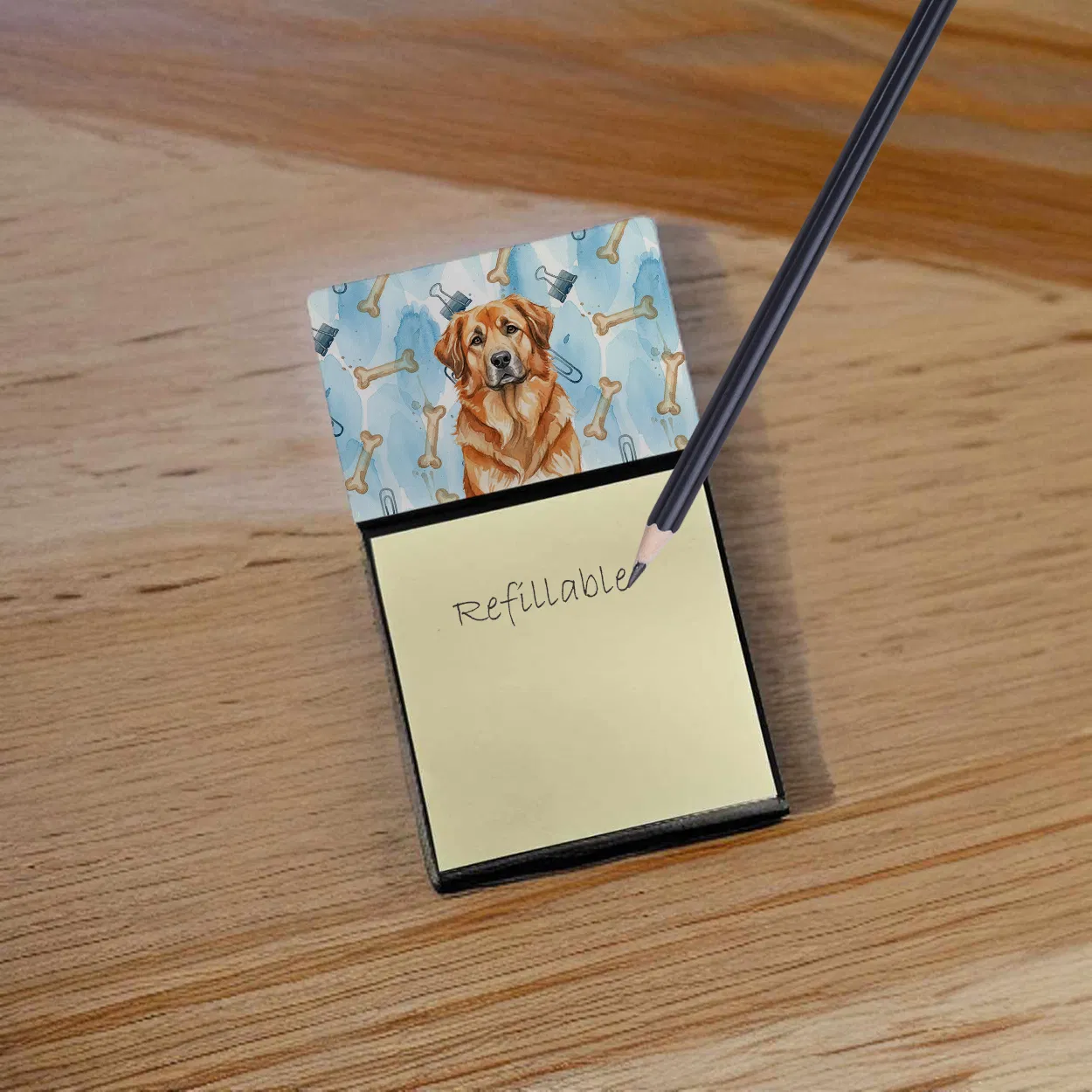 Red Leonberger Coworker Watercolor Sticky Note Holder Refillable Dispenser Desk Accessory 3x3 Pad Gift photo 7