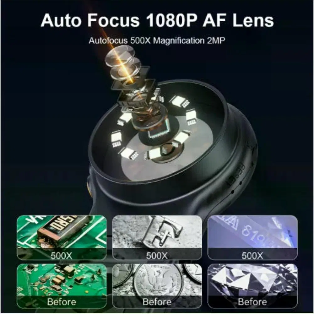 Autofocus 500X Digital Microscope 2MP 8LEDs Coin Video Microscopes Foldable Magnifying Glass 2Inch for Electronics Repair photo 2