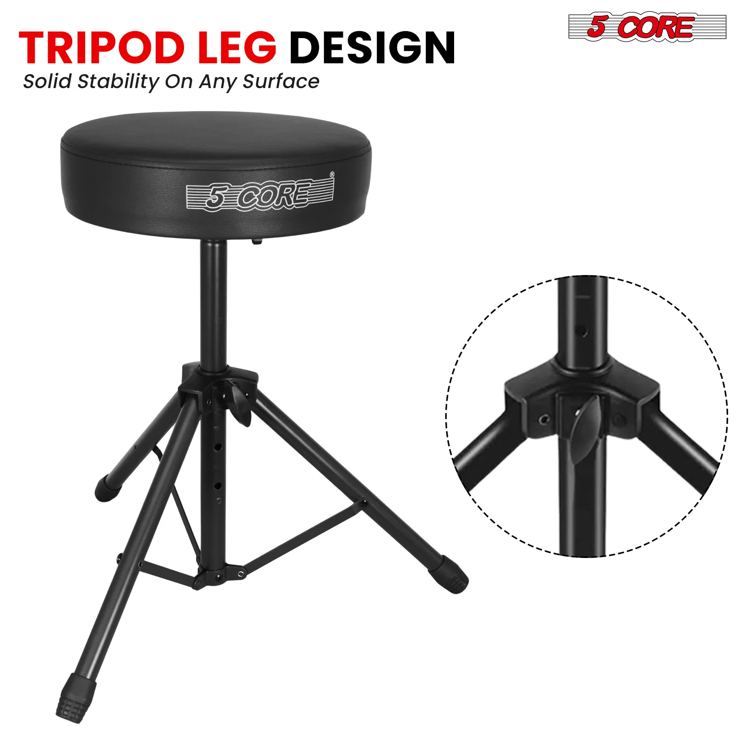 5 Core Drum Throne 3" Thick Padded Memory Foam Comfortable Drummer Stool 330Lb Capacity Adjustable photo 4