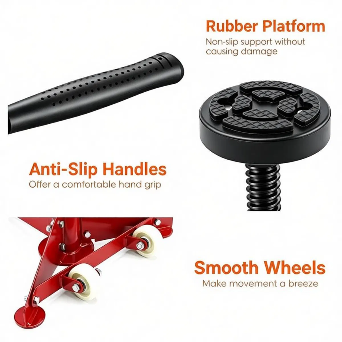 Adjustable Underhoist Support Jack Stand, 1654 LBS Max Load Triangular Base Hoist Support Stand with Rolling Wheels Anti-Slip Rubber Platform for Professional & Home Workshop Car Maintenance -Red photo 3