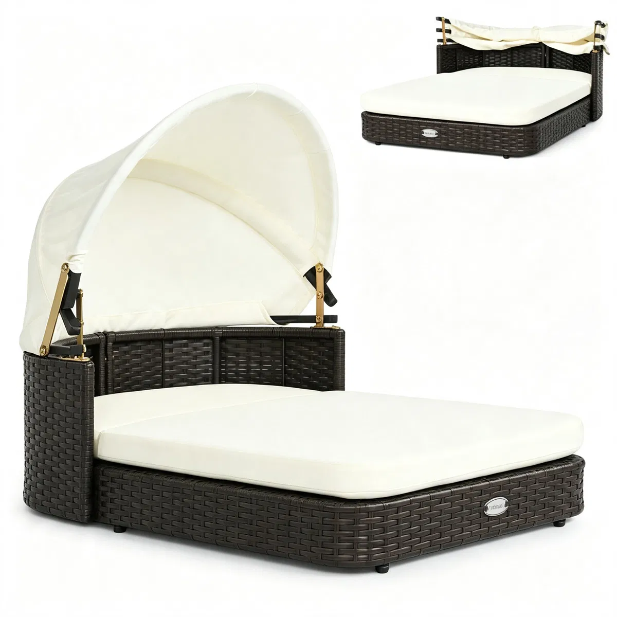 Hand-Woven PE Rattan Dog Bed with Adjustable Canopy, Elevated Outdoor Pet Daybed with Washable Plush Cushion, Anti-Slip Breathable Pet Shelter for Indoor Patio Garden-White photo 4