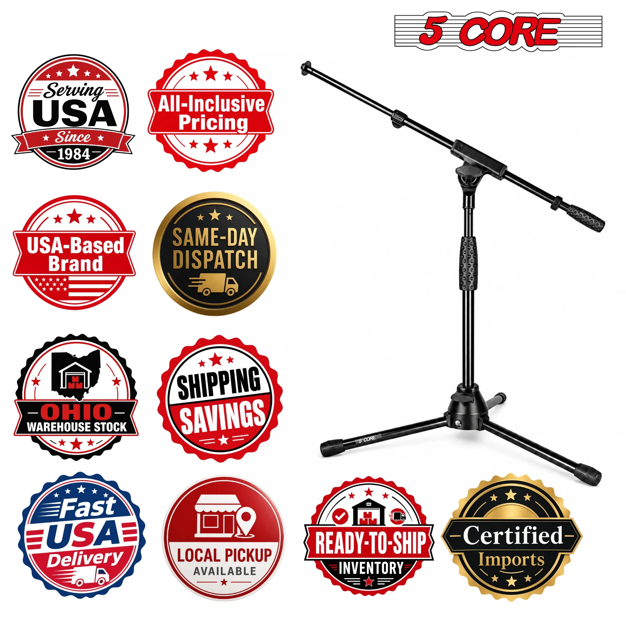 5 Core Mic Stand Floor Adjustable Short Tripod Microphone Stands w Telescoping Boom Arm photo 7
