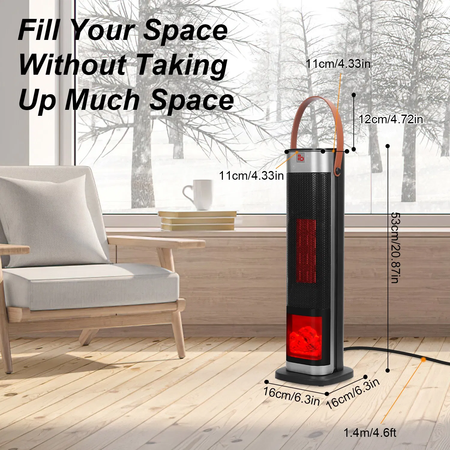 Portable 1500W Space Heater with Fireplace,90° Oscillating PTC Ceramic, Adjustable Thermostat Tower Heater,Overheating and Tip-Over Protection Fast Heating,Remote for Indoor photo 8