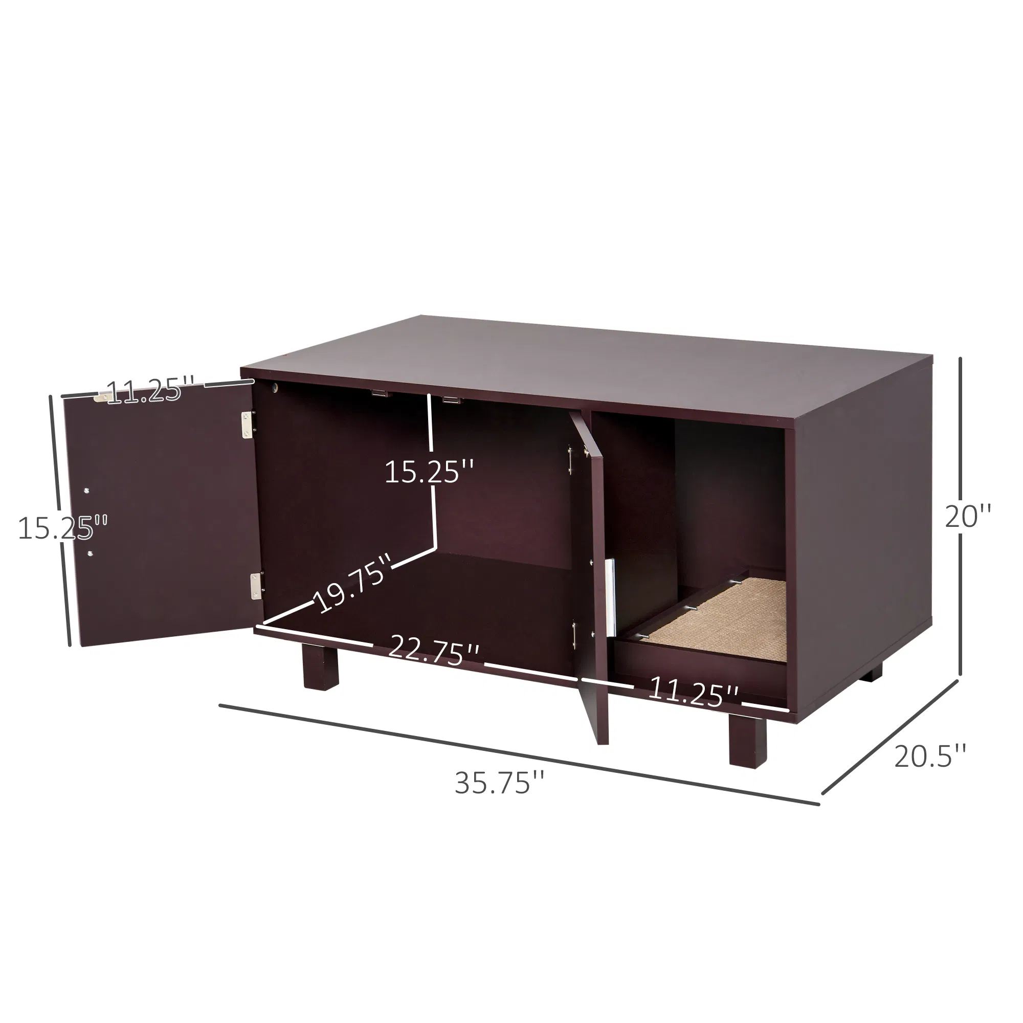Cat Litter Box Enclosure, Hidden Litter Box Furniture, Cat House End Table Washroom with Scratching Pad, for Indoor Cats Kittens, Brown photo 2