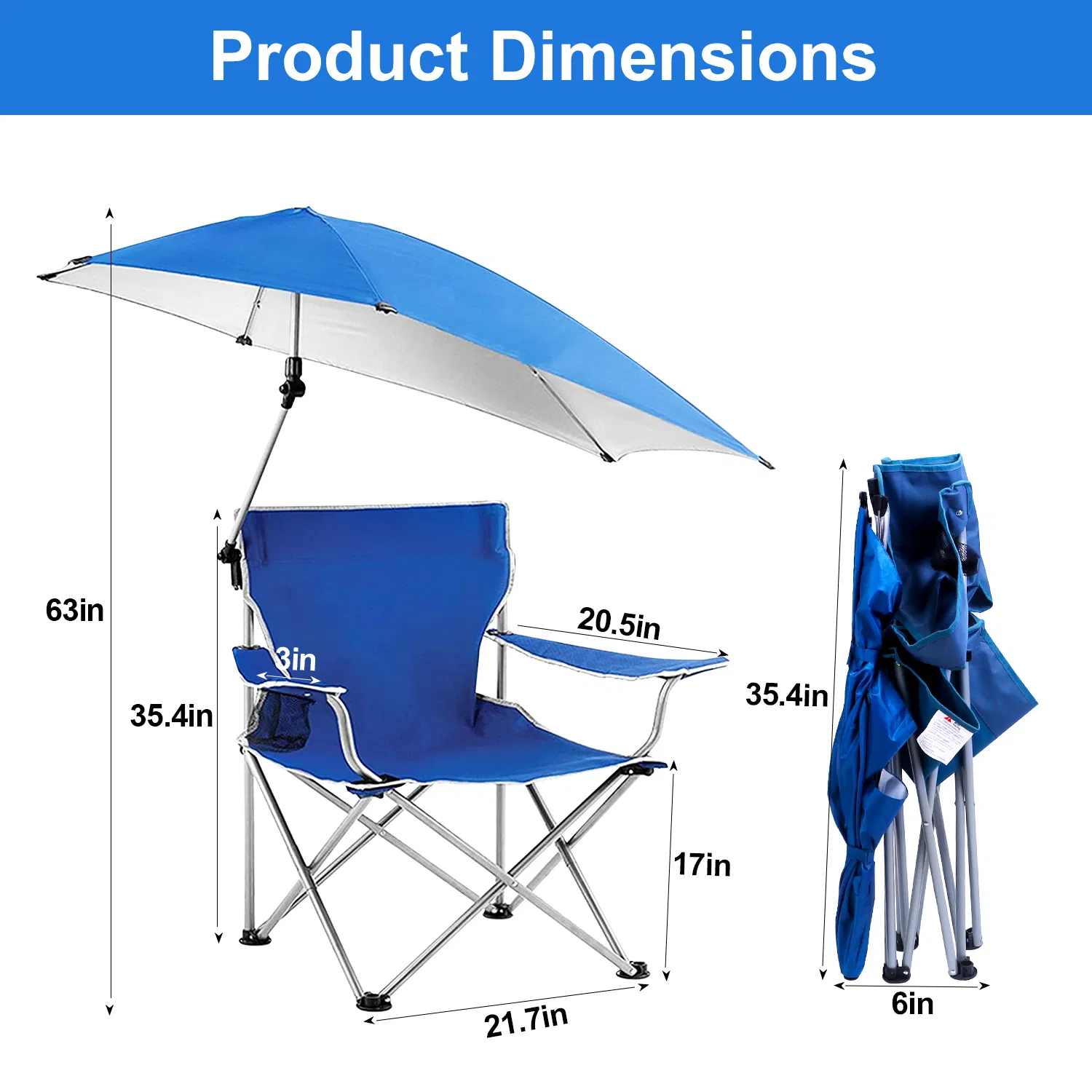 Foldable Beach Chair with Detachable Umbrella Armrest Adjustable Canopy Stool with Cup Holder Carry Bag for Camping Poolside Travel Picnic Lawn Chair photo 6