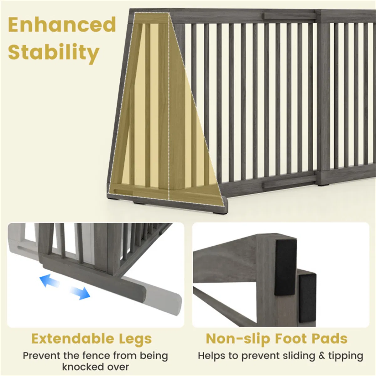 Adjustable Expandable Wooden Pet Gate 22 Inch Tall Freestanding Safety Fence, Gray Pine Wood Slide Dog Gate Easy Assembly for Home & Office Entryways photo 8