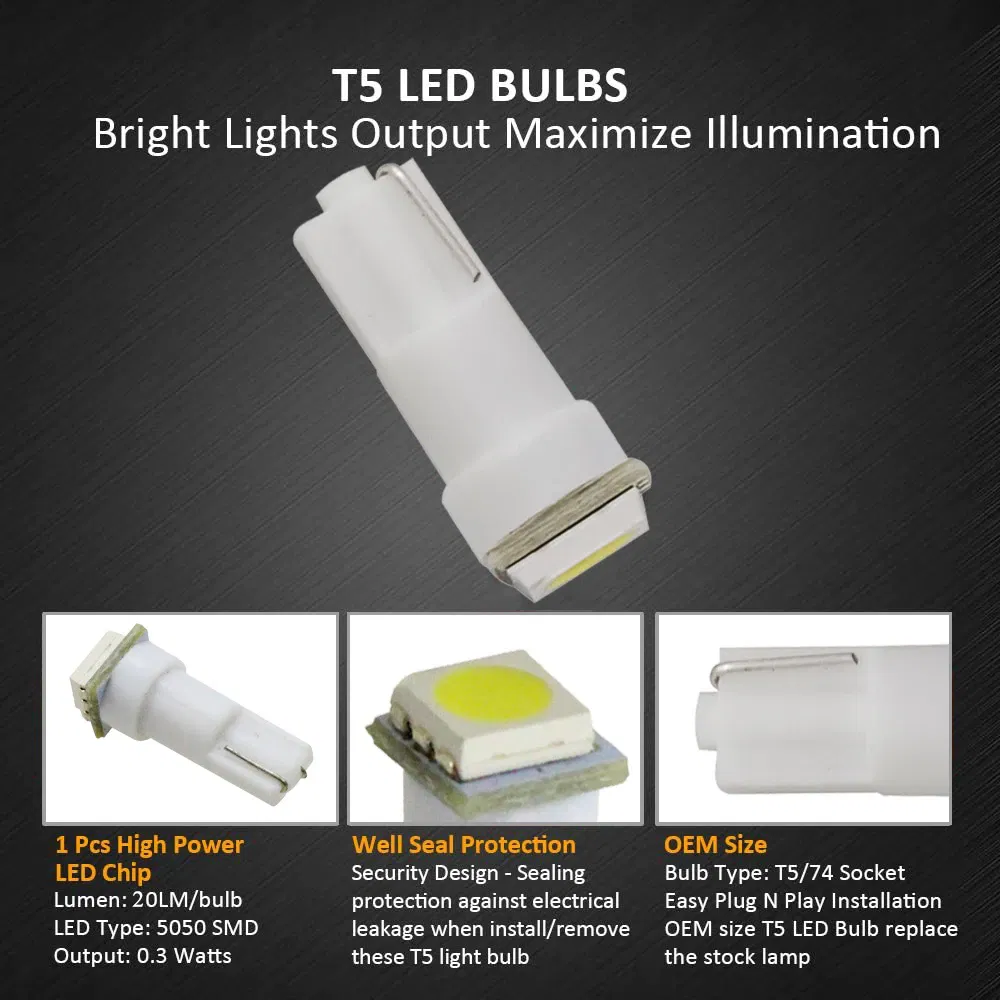 70PCS T5 T10 5050-SMD LED Speedometer Instrument Gauge Cluster Dash Light Bulbs photo 4