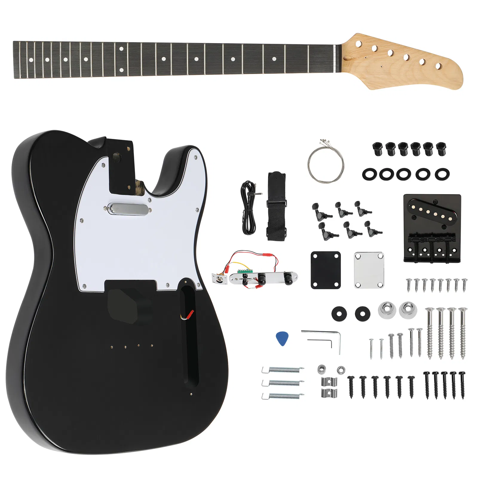 DIY 6 String TL Style Electric Guitar Kits with Mahogany Body, Maple Neck and Accessories Black photo 2