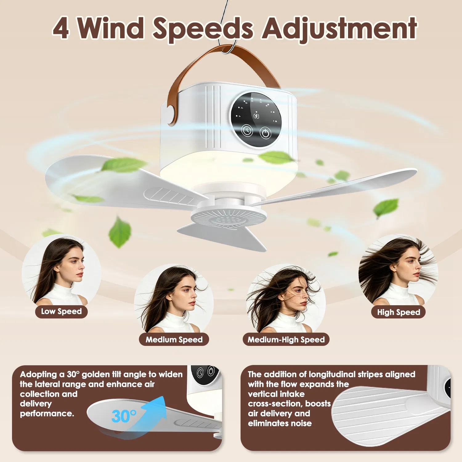 Portable Tent Ceiling Fan Built-in LED Lantern Remote Controlled Timing Fan Light for Camping Beach RV Indoor Use photo 5