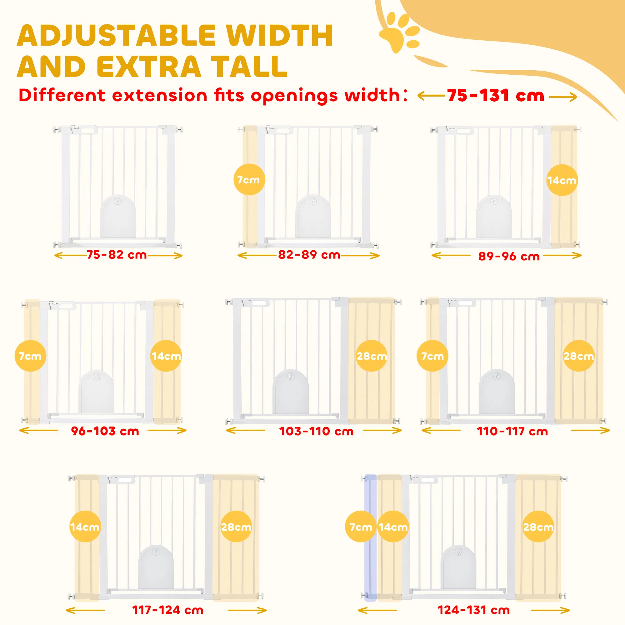 30"-52" Extra Wide Pet Gate Barrier with Small Door, 30"H Dog Gate with Safety Gate Barrier, Stair Pressure Fit, White photo 6