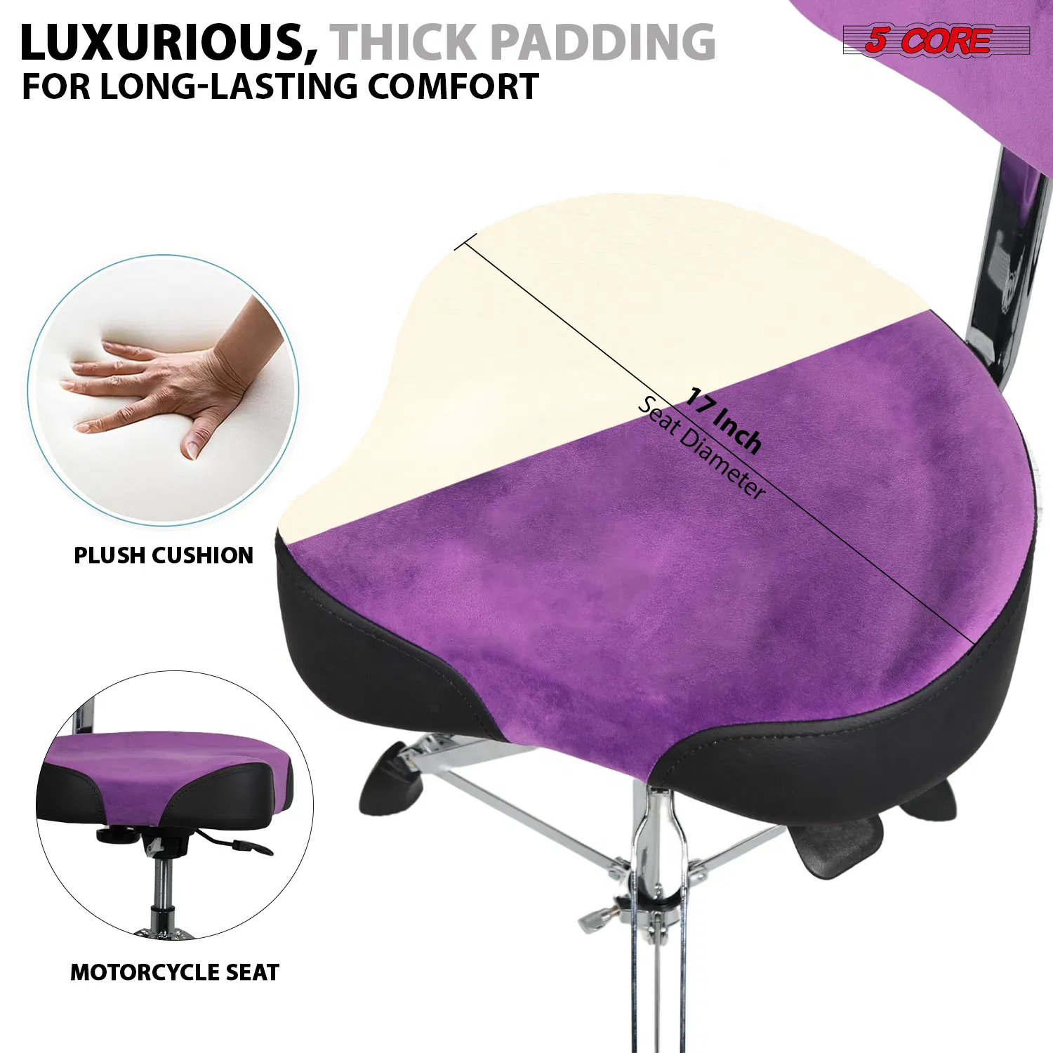 5 Core Drum Throne w Backrest 4" Padded Stool Airlift 25" Adjustable Drummer Stool 441Lb Capacity photo 7