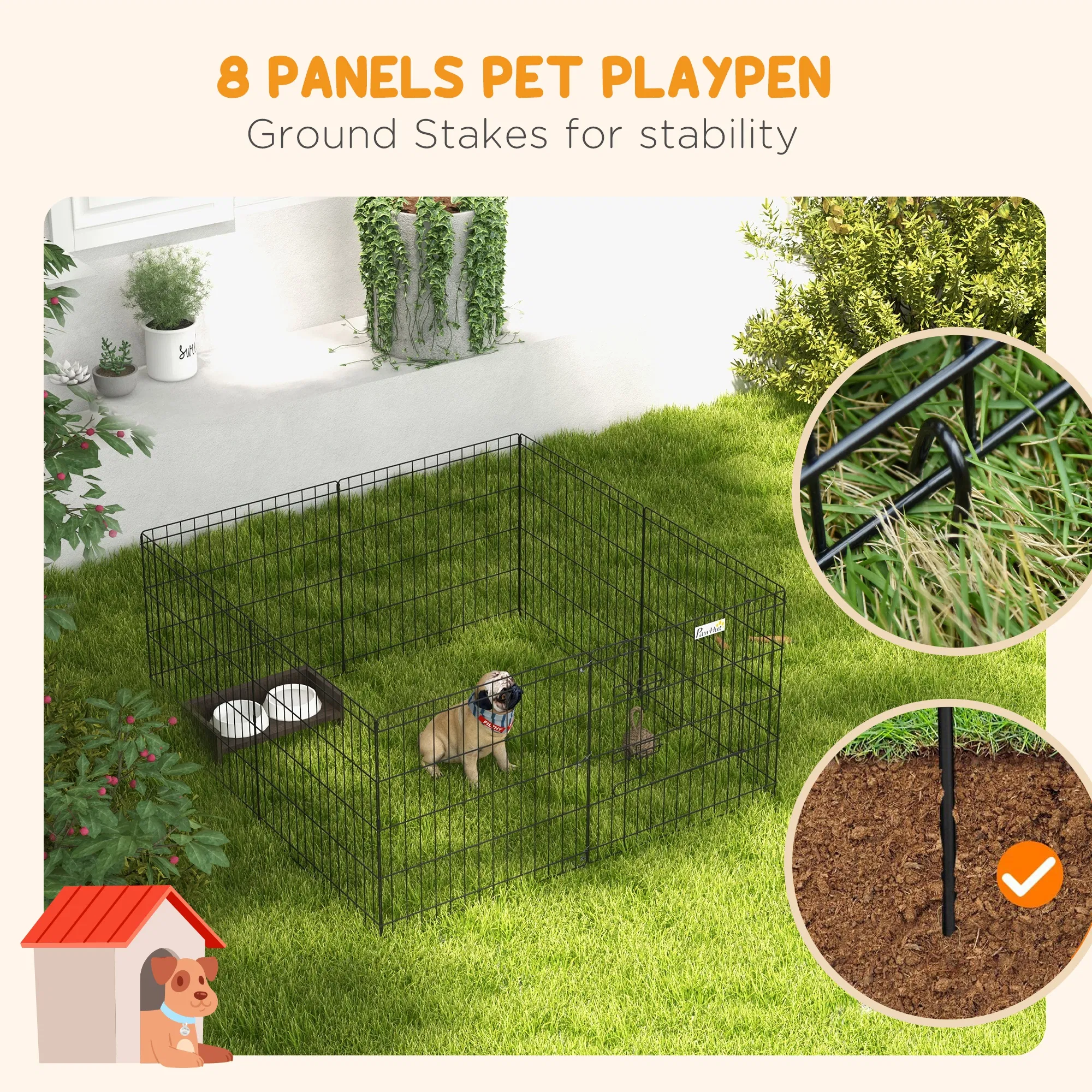 24inch Foldable Metal Exercise Pet Playpen Yard Dog Puppy Kennel Cage 8 Panel photo 2