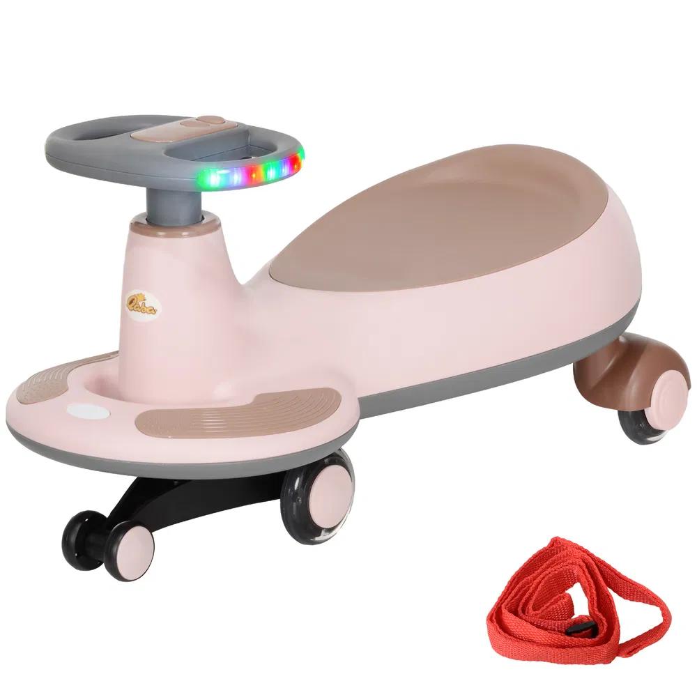 Kids Wiggle Car w/ Parent Traction Rope, Music, Light, Pink photo 7