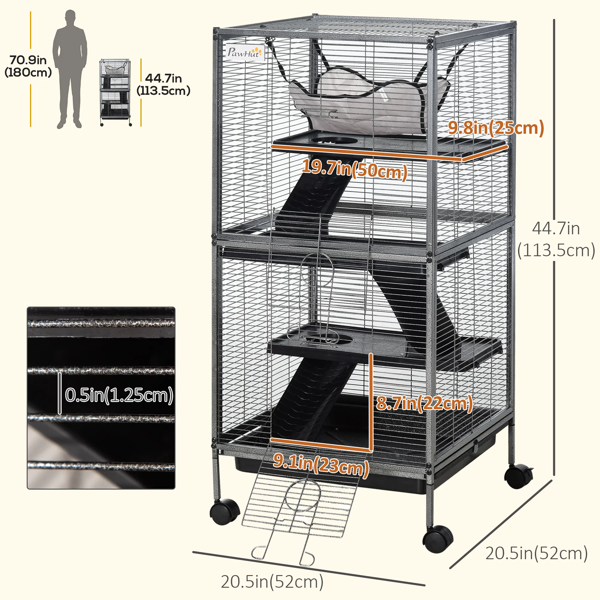 4-Tier Rolling Small Animal Cage, Deluxe Guinea Pig Cage, Ferret Cage for Mink Chinchilla Kitten Rabbit photo 2