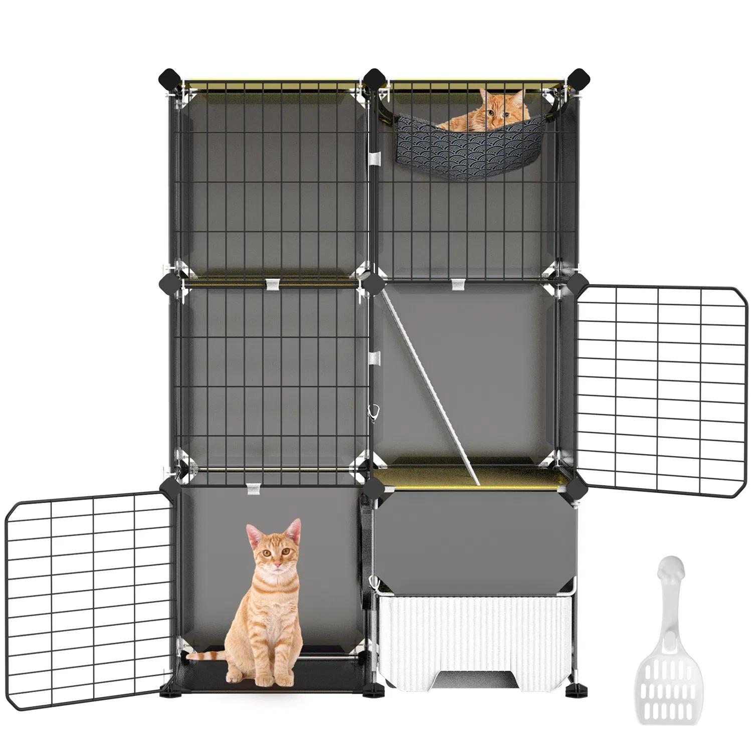 1Pc 3 Tier Cat Cage Indoor with Litter Box Hammock Detachable Metal Wire Cat Kennel Cat House Cat Enclosure with Ladder for 1-2 Kittens photo 2