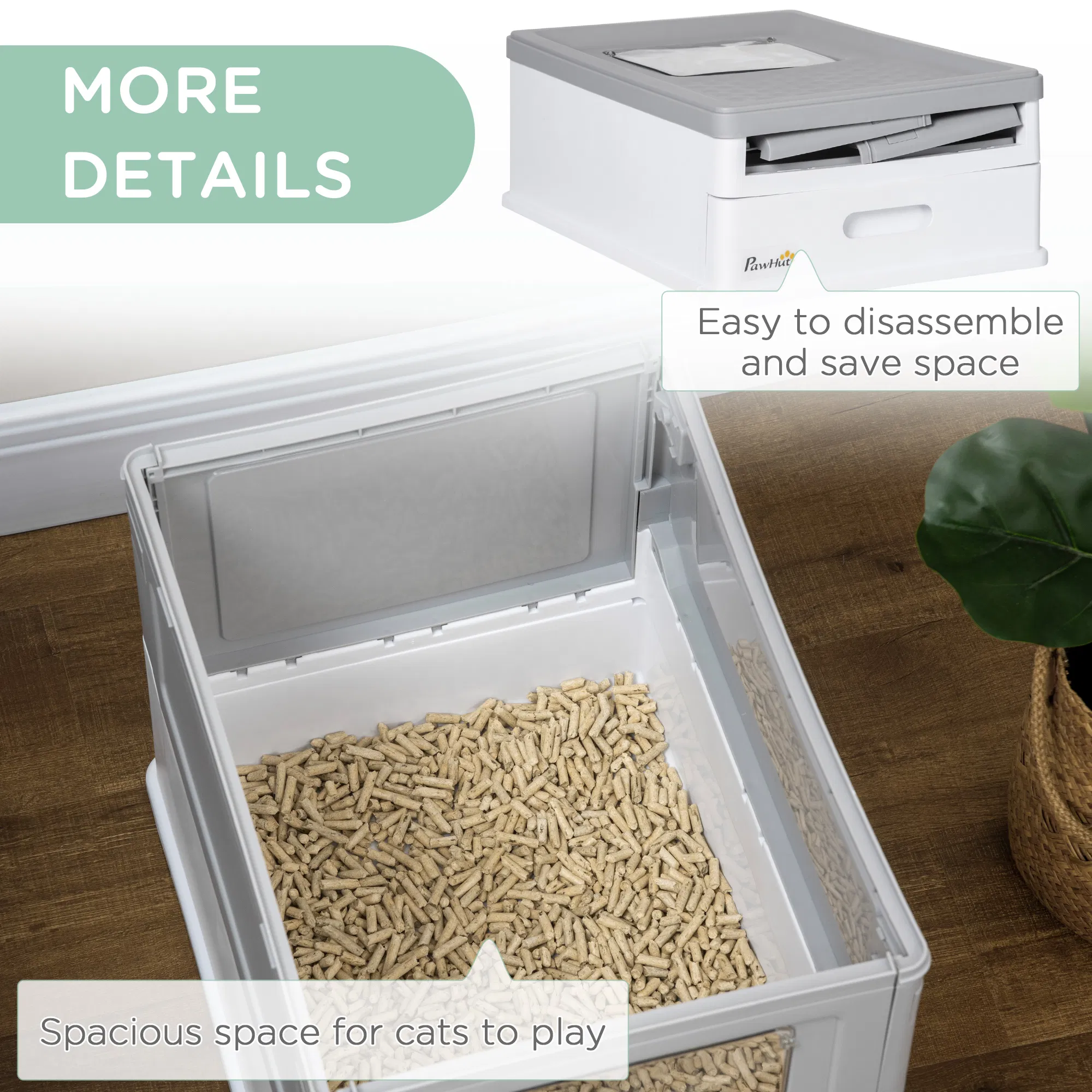 Top Entry Enclosed Kitty Litter Box with Scoop, Tray, Front Entry, Large Space, Foldable, Portable, Grey photo 4