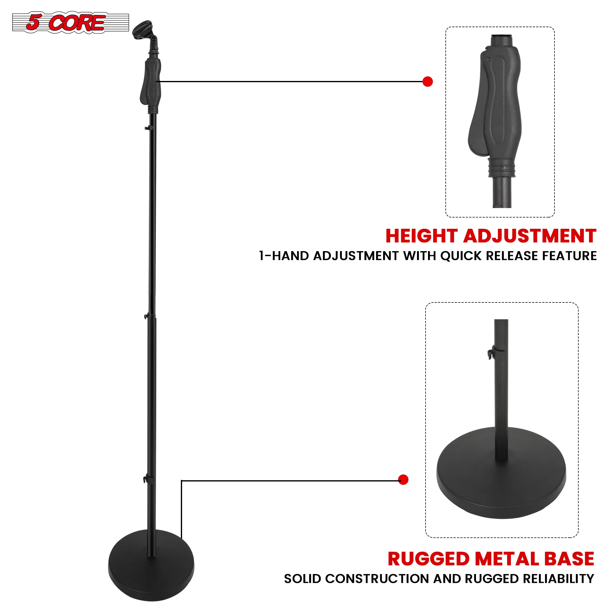 5 Core Microphone Stand Floor Height Adjustable Mic Holder Round Base photo 8