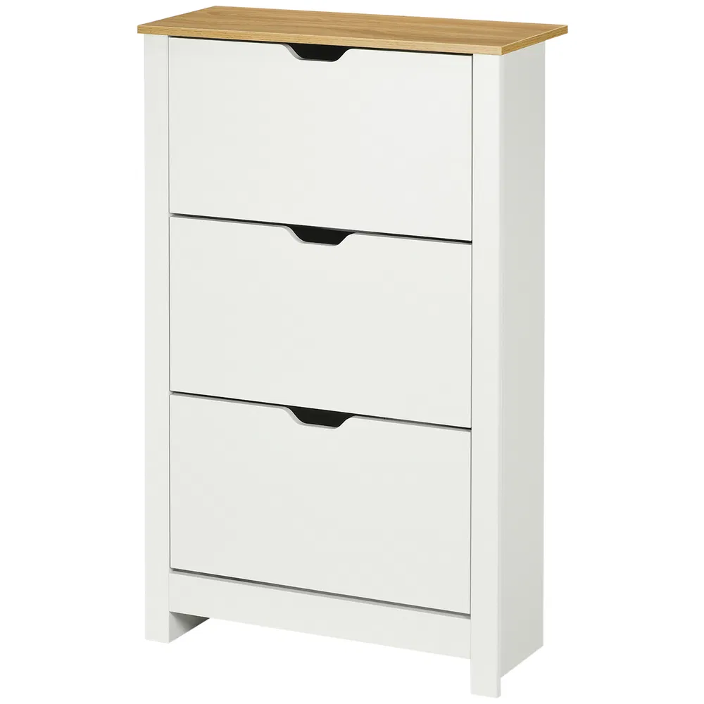 Shoe Storage Cabinet with 3 Flip Drawers and Adjustable Shelves for 9-18 Pairs of Shoes, White photo 7