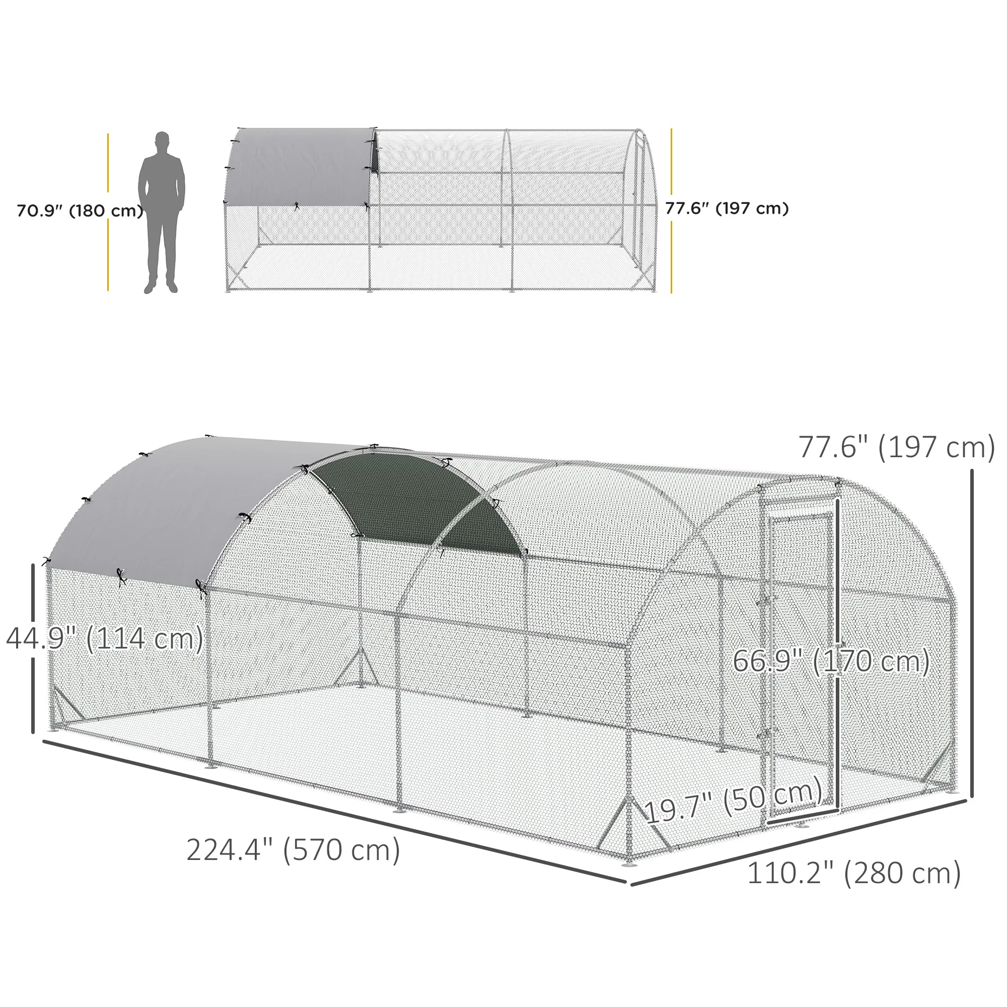 Galvanized Large Metal Chicken Coop Cage Walk-in Enclosure Poultry Hen Run House Playpen Rabbit Hutch with Cover for Outdoor Backyard 9.2' x 18.7' x 6.5' Silver photo 4