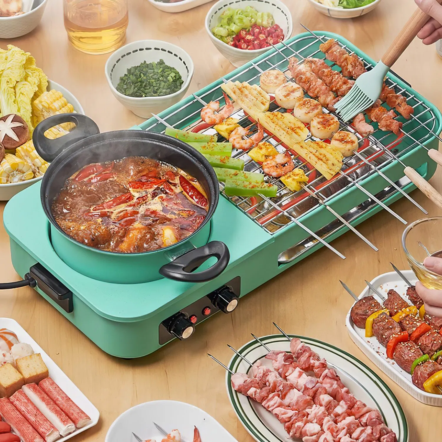 Electric Hot Pot with Grill,1600W 3-in-1 Smokeless Raclette Table Grill for Kitchen, Barbecue Shabu Hot Pot with Non-Stick Cooking Removable Plate, Dual Temperature Control & Dishwasher Safe photo 1