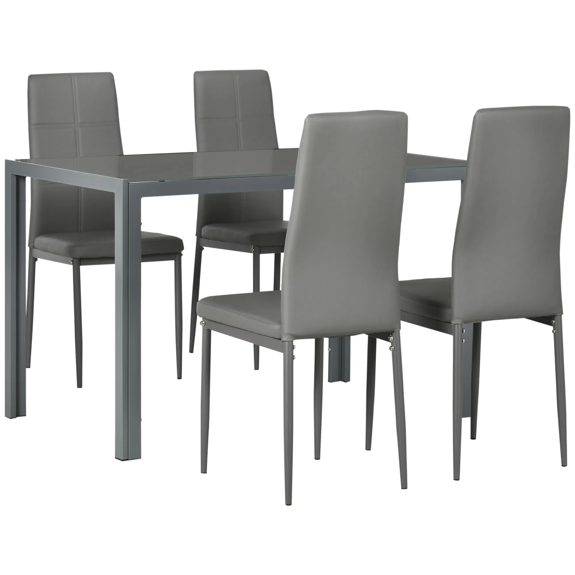 3-Piece Rectangular Glass Kitchen Table and Chairs with Metal Frame and Faux Leather Upholstery for Dining Room, Grey photo 1