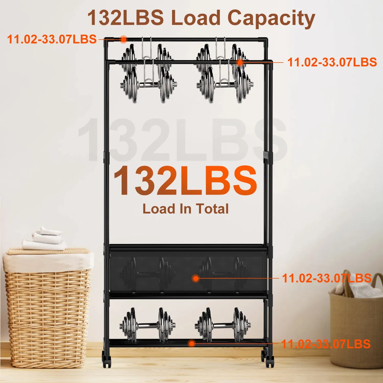3 Tiered Portable Clothing Rack For Bedroom Entryway Double Hanging Rods Sturdy Iron Garment Rack With Double Hanging Rods Adjustable Storage Bag Quiet Wheels photo 7