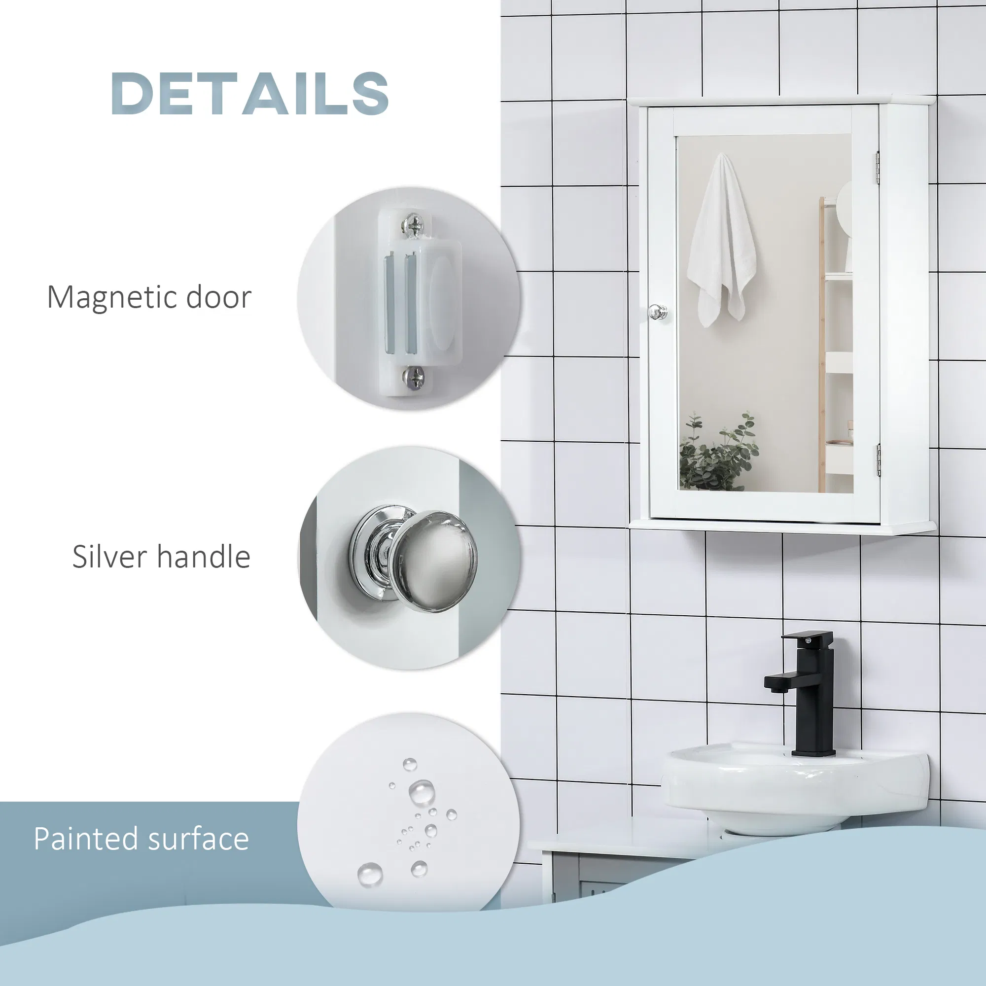 Bathroom Mirror Cabinet, Wall Mounted Medicine Cabinet with Door and Shelves, White photo 4