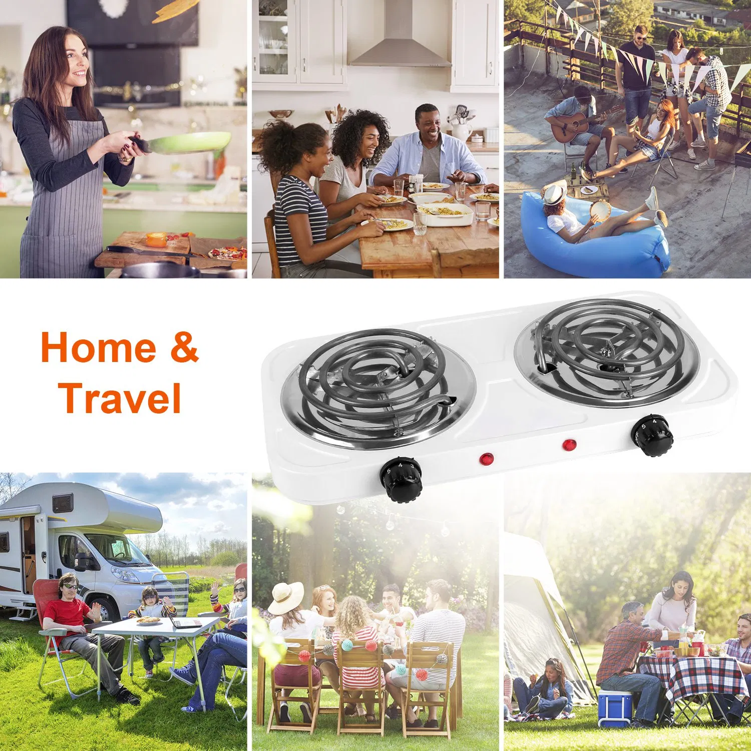Portable Double Electric Burner, 2000W Even Heating with Independent Thermostat, Compact Hot Plate for College Dorms Small Apartments Campers photo 7