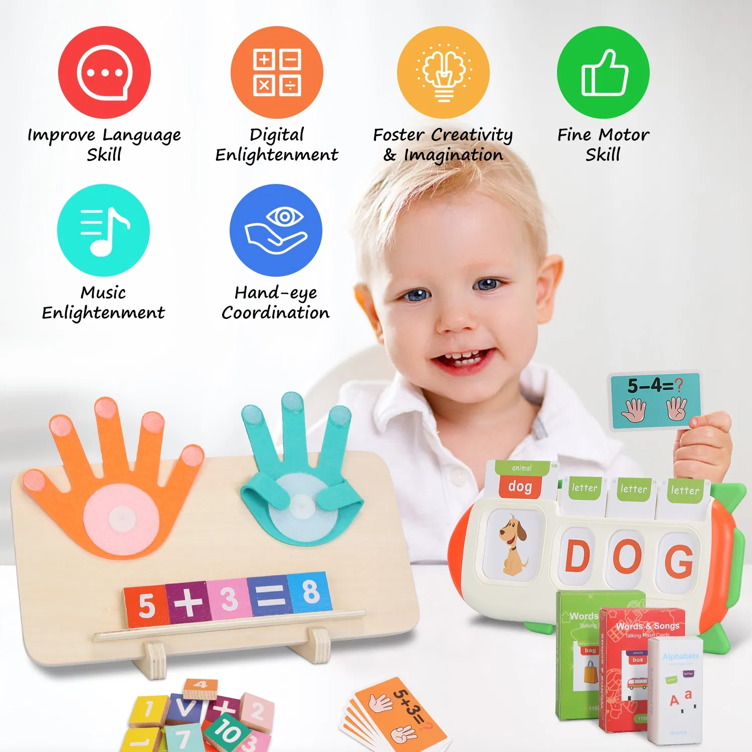Talking Flash Cards and Finger Counting Math Board Interactive Learning Toys for Kids Aged 3+ Number Alphabet Words Song Learning photo 2