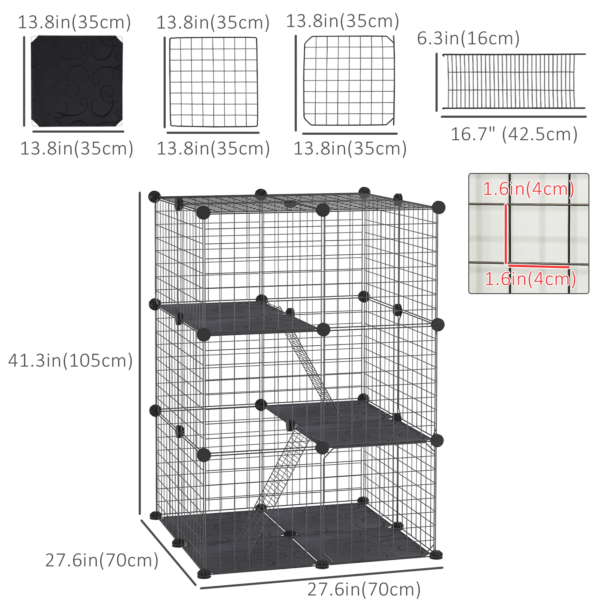39 Pcs Small Animal Cage Bunny Hutch Portable Metal Wire with Ramps for Kitten Chinchilla, Black photo 6