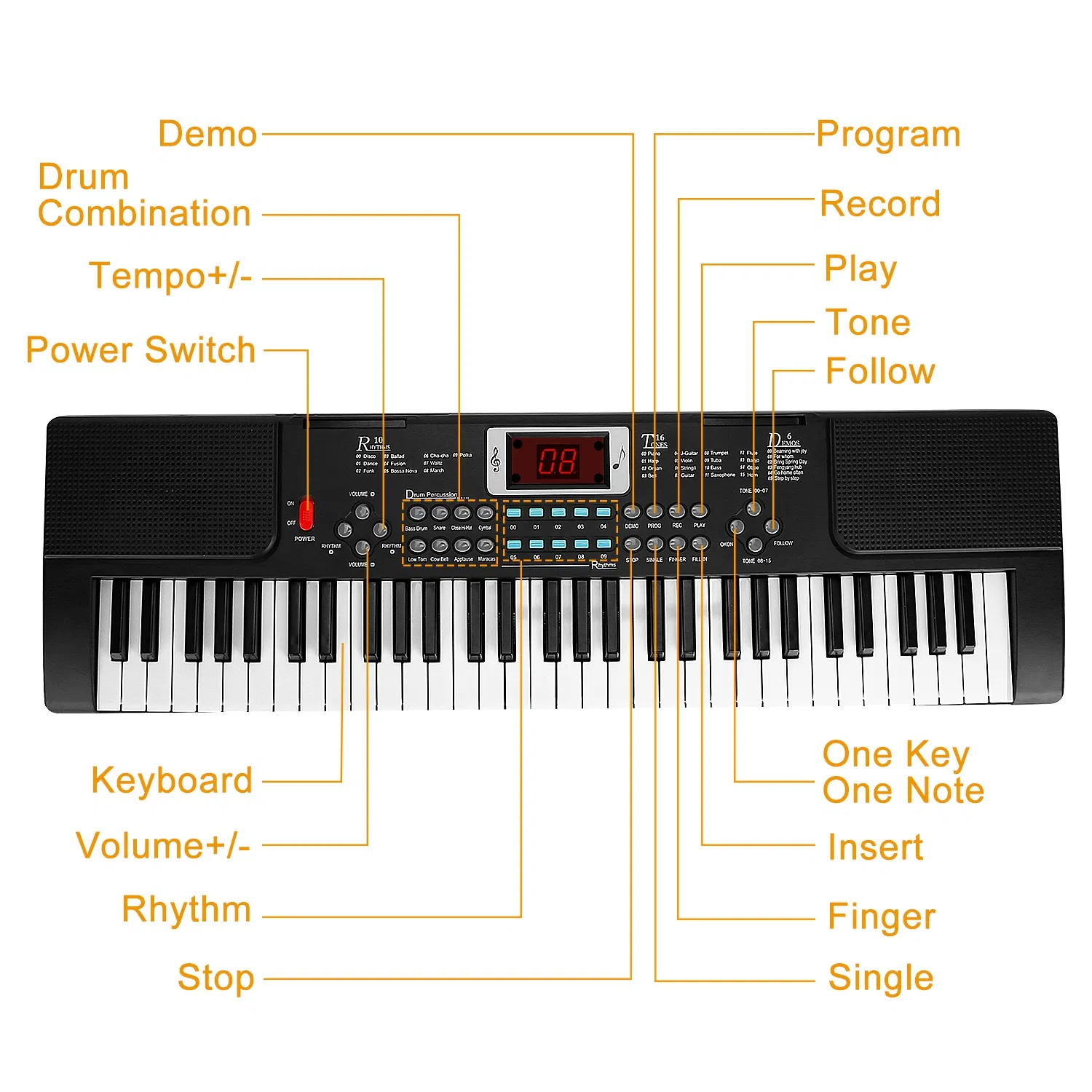 Multifunctional 61 Key Children's Piano Toy - Electronic Keyboard with 16 Tones, 8 Percussions, Volume Control & HD Display, Includes Stand Microphone for Early Music Education photo 2