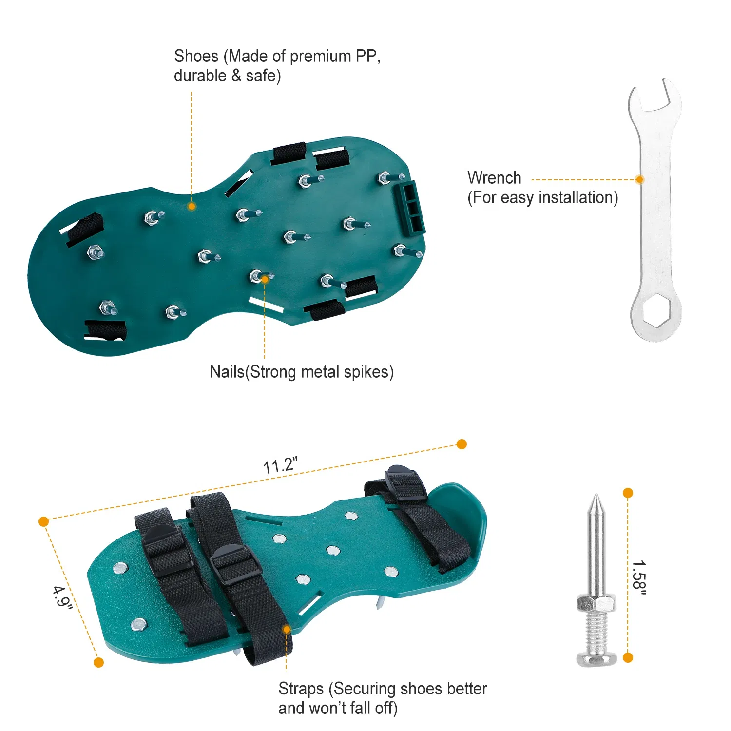 1Pair Lawn Aerator Shoes Grass Aerating Spike Sandal Heavy Duty Aerator Shoes w/ Adjustable Straps for Lawn Garden photo 6