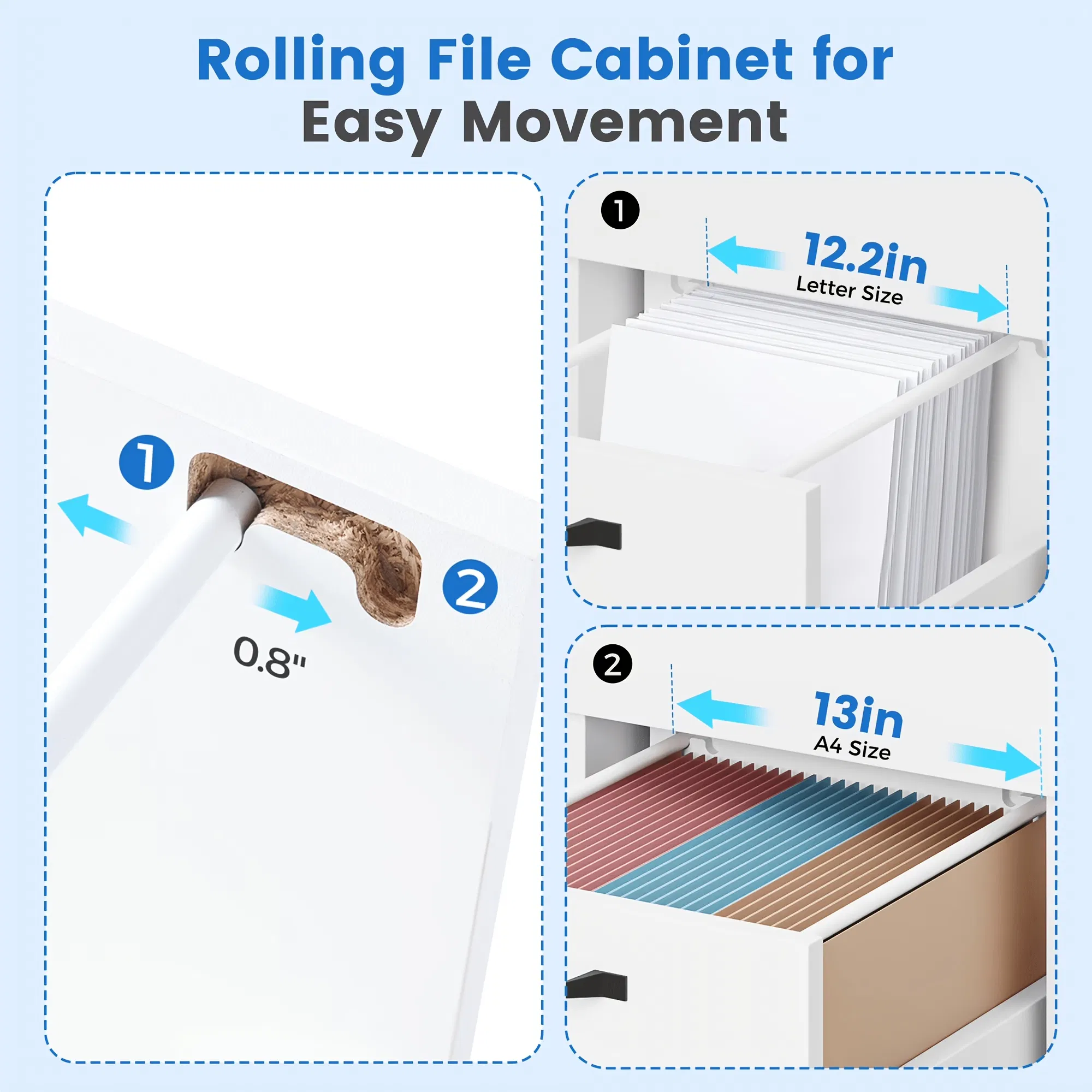 Living Room 2 Drawer Rolling Wood Filing Cabinet with Printer Stand Under Desk Storage Lockable Wheels Home Office Organizer photo 4