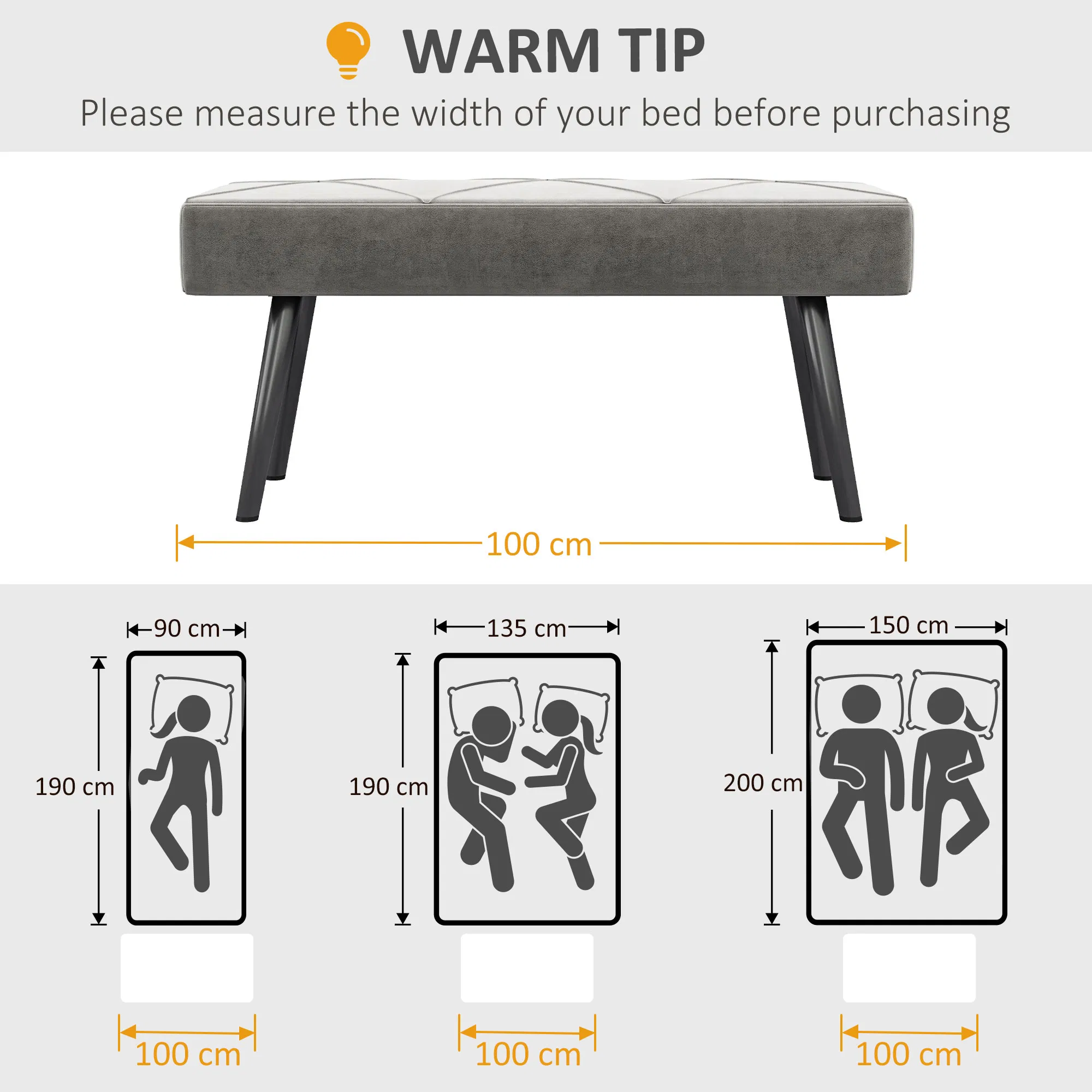 39 Inches Upholstered Bedroom Bench, Modern End of Bed Bench with Steel Legs, Grey photo 4