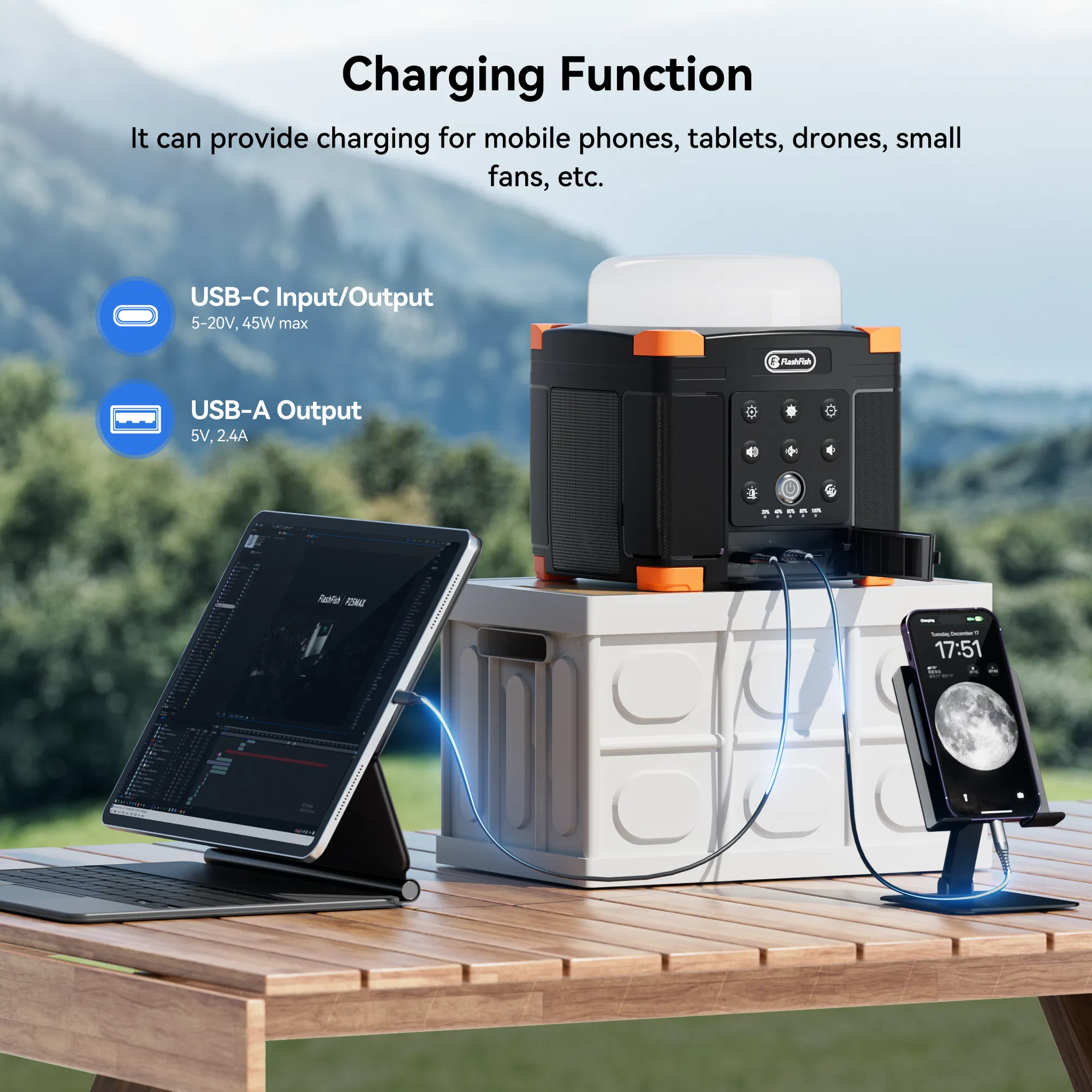 Flashfish FL9-A Multi-function Bluetooth Speaker | 56Wh Power Bank | Camping Light, 360° Surround Sound, USB-C, Bluetooth 5.0, 3-in-1 Power/Speaker/Home, Party, Outdoor Lighting photo 2