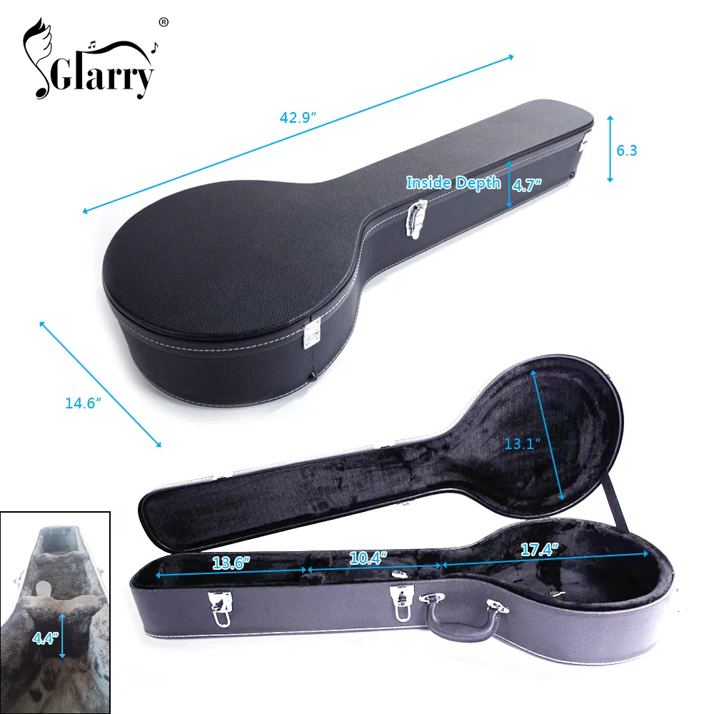 [Replace 48950444]5-String 6-String Microgroove Pattern Leather Wood Banjos Case Black photo 5