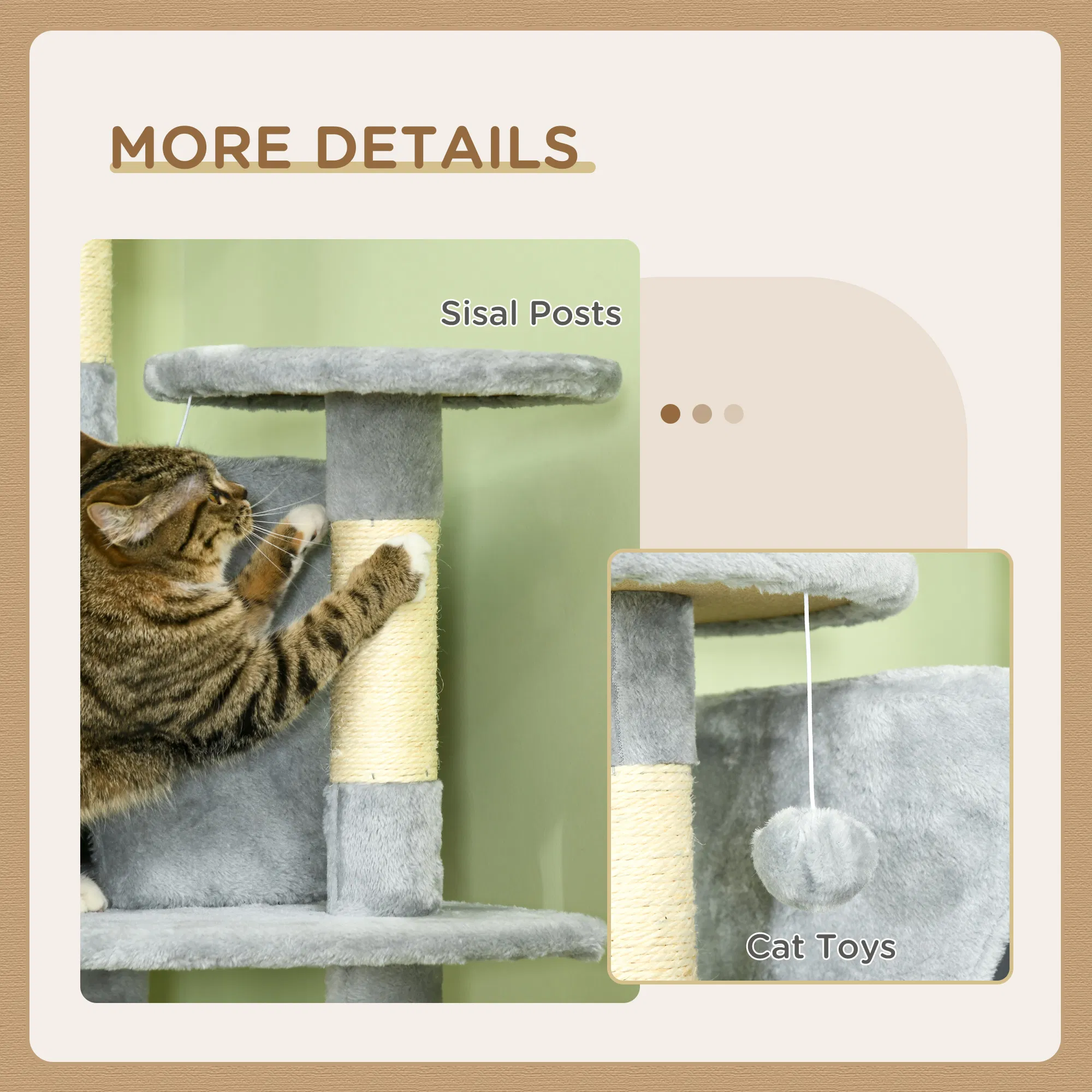 79" Cat Tree Multi-Level with Two Condos, Kitty Tower with Scratching Posts, Two Hammocks, Perches, Interactive Toys, Dark Gray photo 5