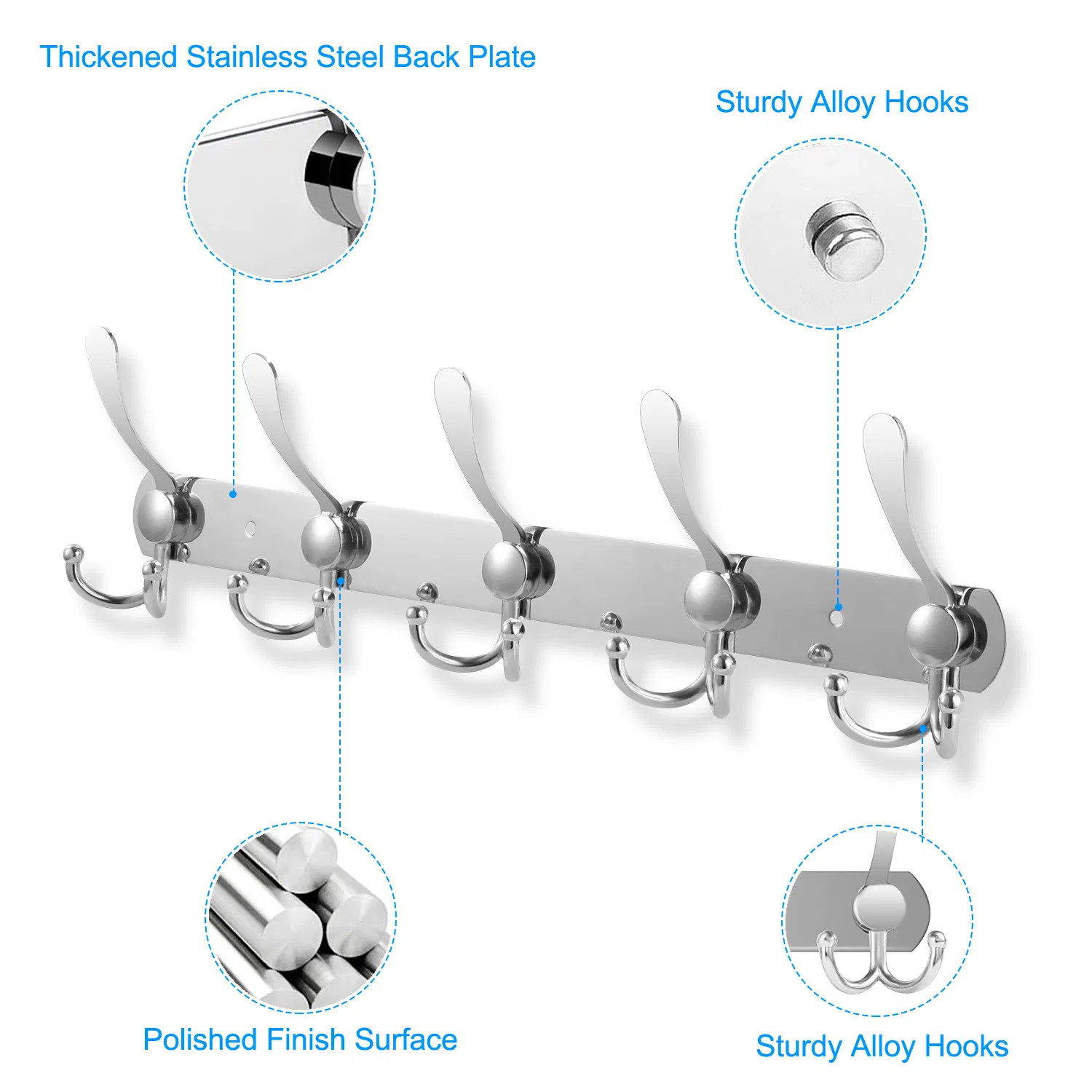 Wall Mount Coat Hook 15 Hooks Stainless Steel Clothes Hangers Rack Robe Hat Towels Hook Coat Rack Hook photo 4