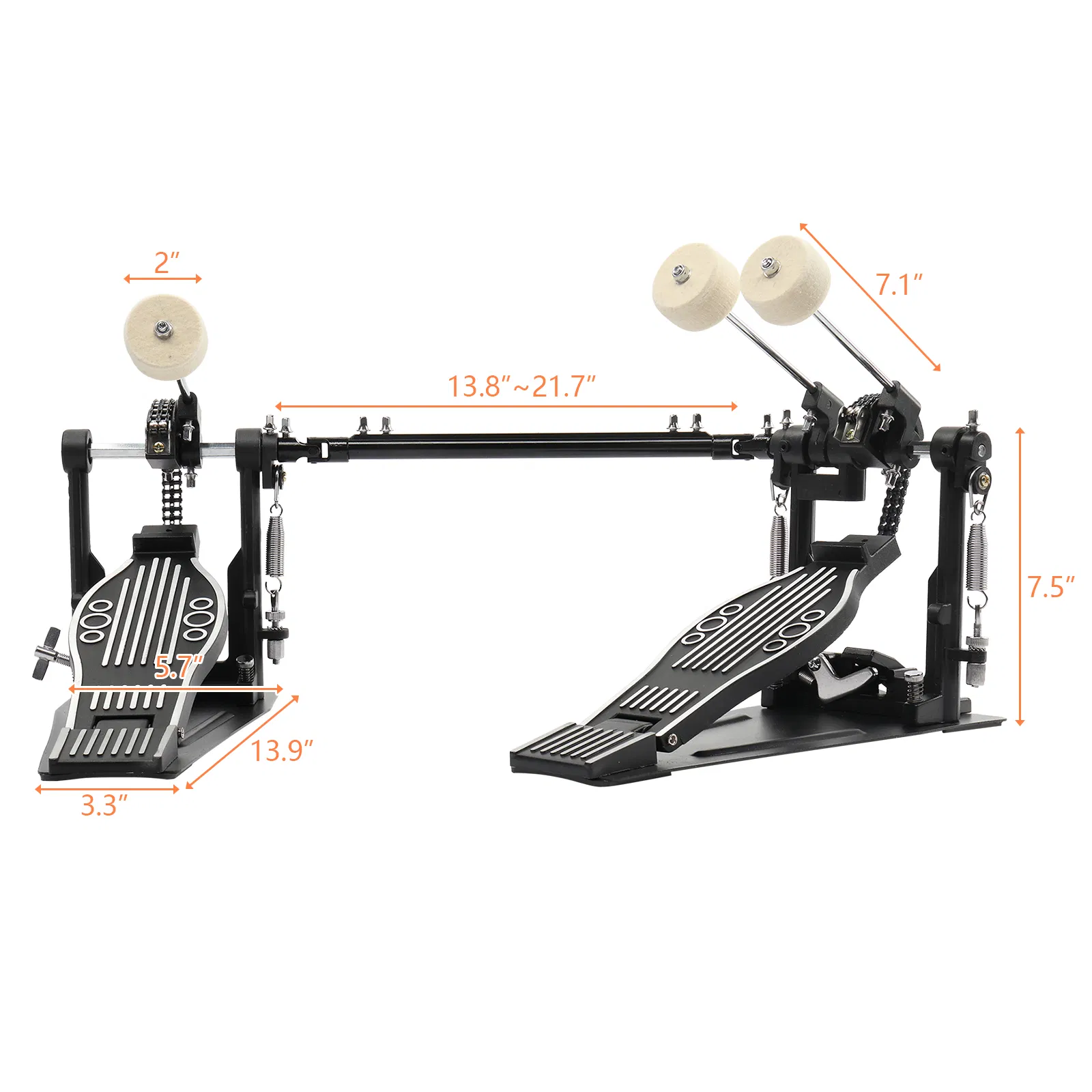 Wool Felt Hammer Double Drum Pedal Professional Double Bass Drum Pedal Black photo 2