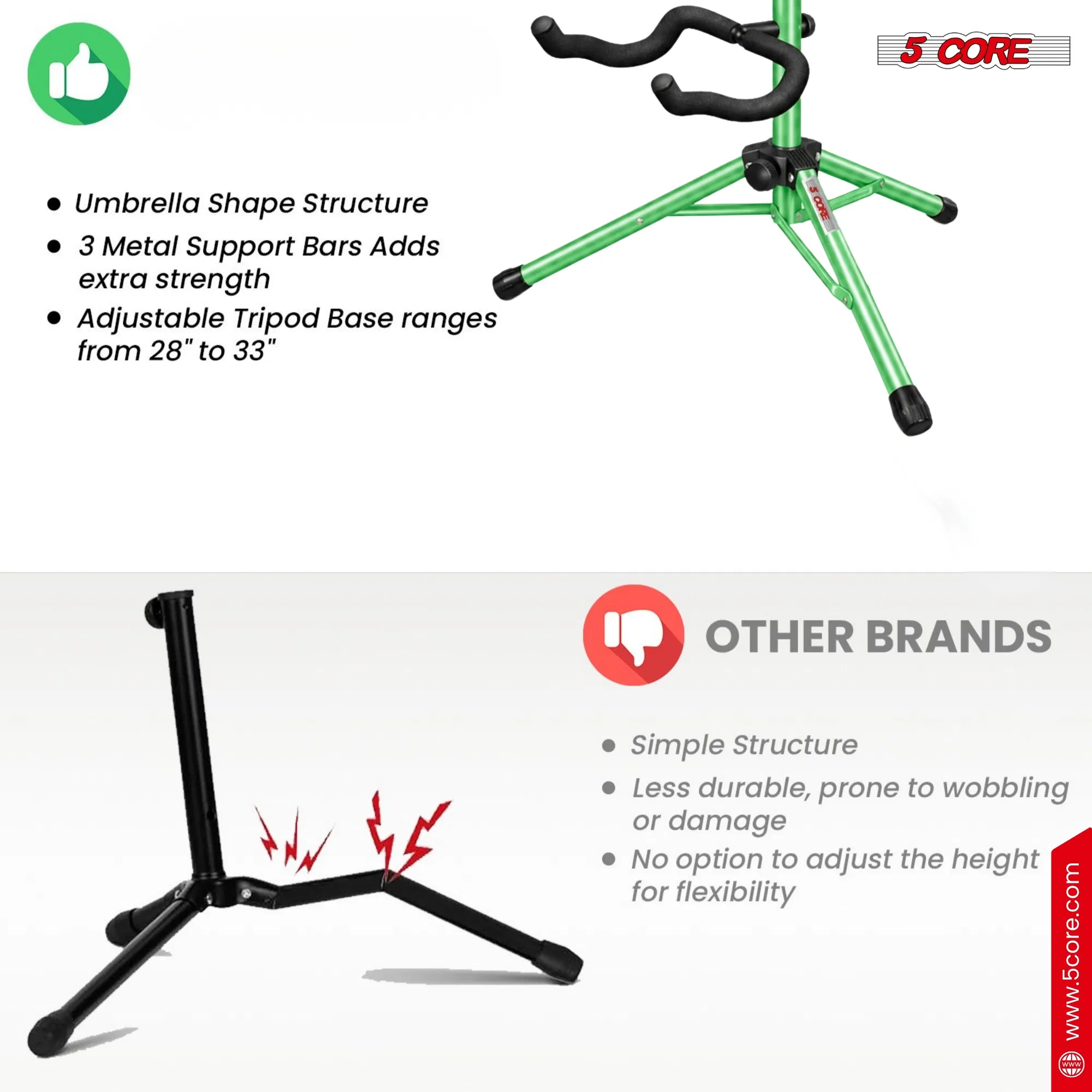 5 Core Guitar Stand Floor Adjustable Heavy Duty w Neck Holder for Acoustic Electric Classic Bass photo 7