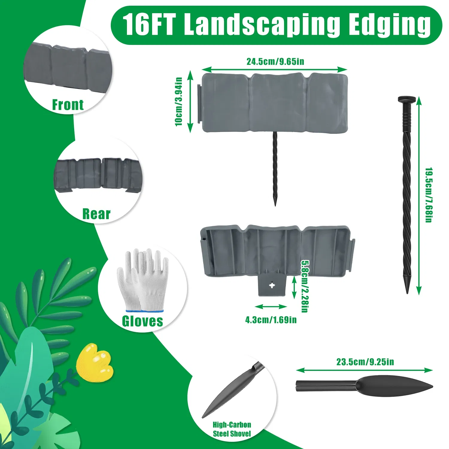 Flexible Cobblestone Landscape Edging, Weather Resistant PVC Garden Border Edging with Spikes & Shovel, Interlocking No Dig Lawn Edging for Yard Flower Bed Pathway photo 2