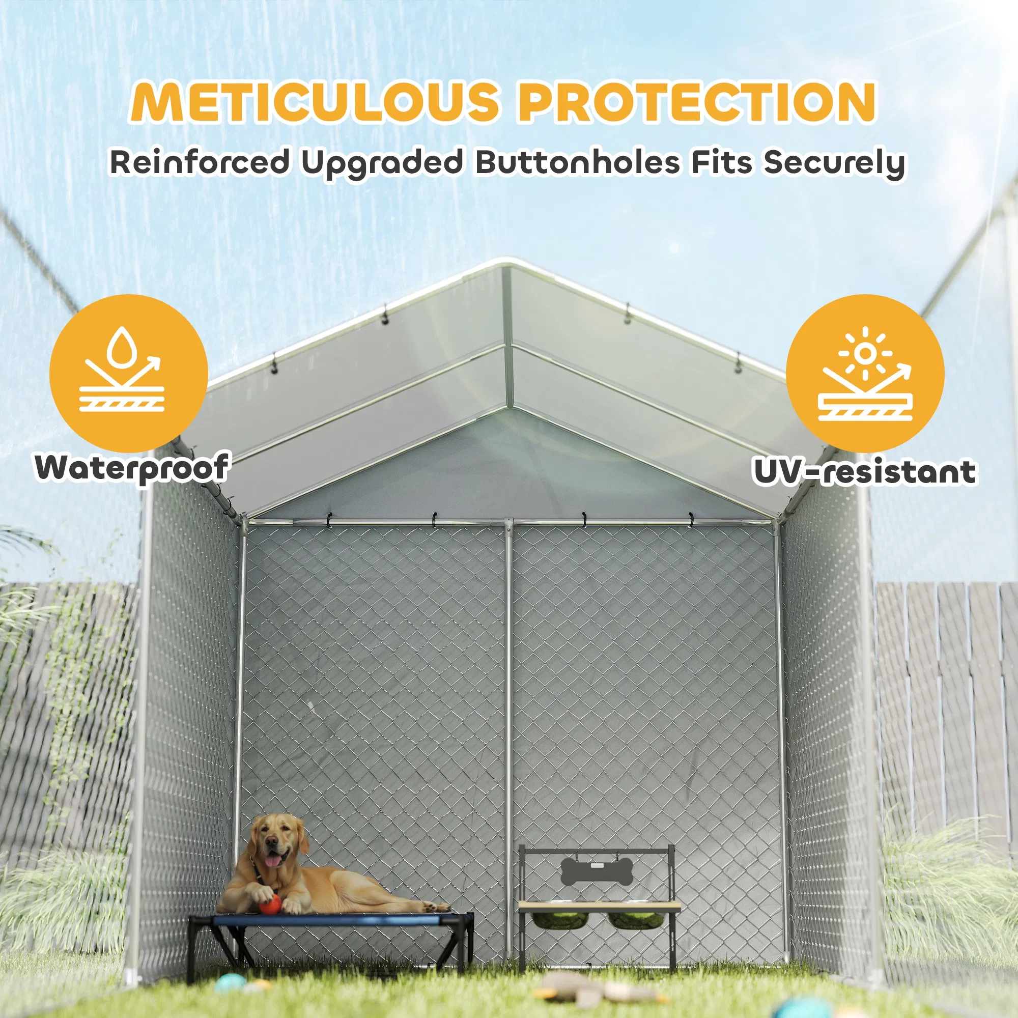 Galvanized Steel Dog Kennel Outdoor with Waterproof & UV-Resistant Cover for Large Dogs, 13.1' x 7.5' x 7.5' photo 3